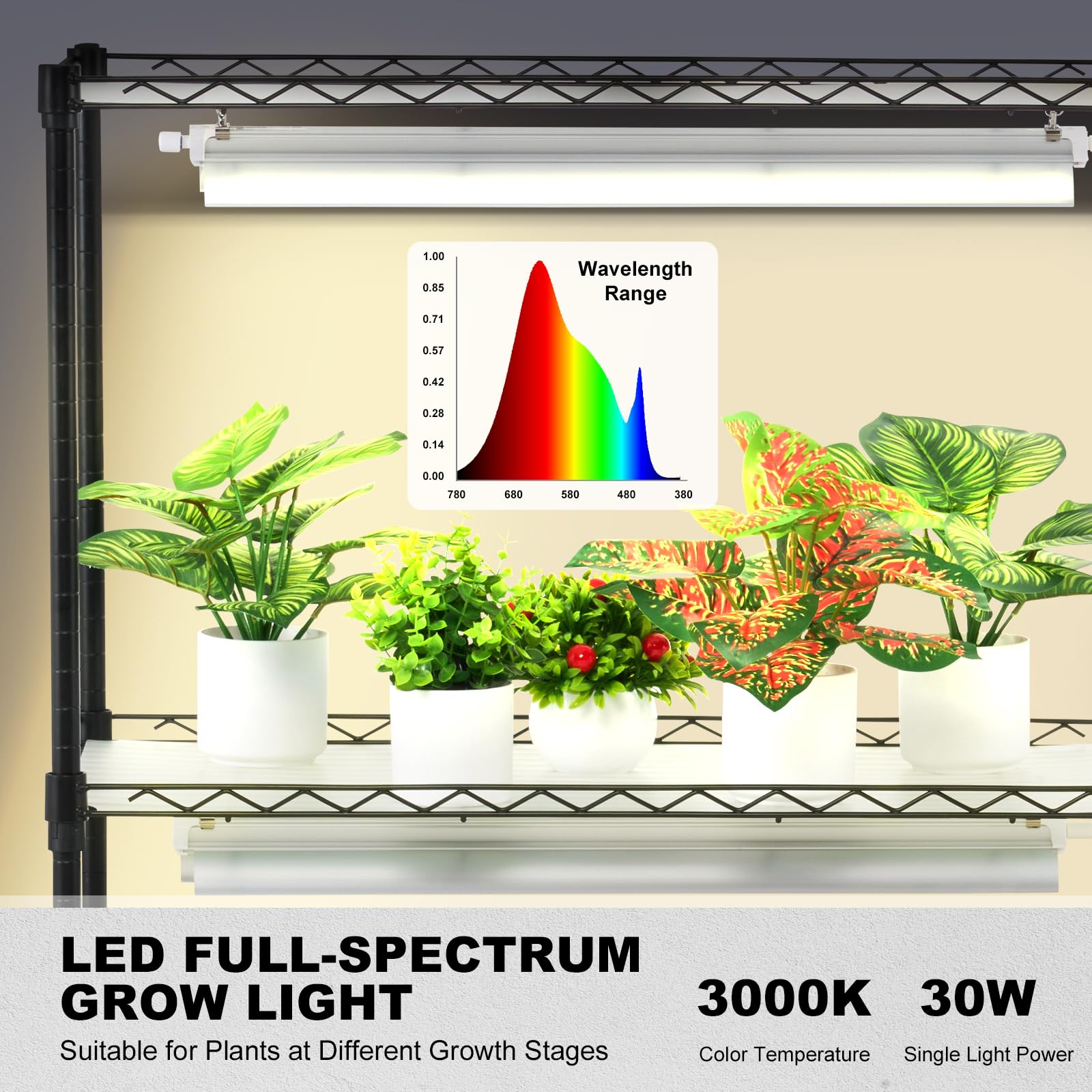 VEVOR 4 Tier Metal Plant Stand with 90W Full Spectrum Grow Light - Adjustable Indoor Plant Shelf with 3 Lighting Modes for Seed Starting, Herbs & Houseplants - Perfect for Home, Office & Garden Plant Display