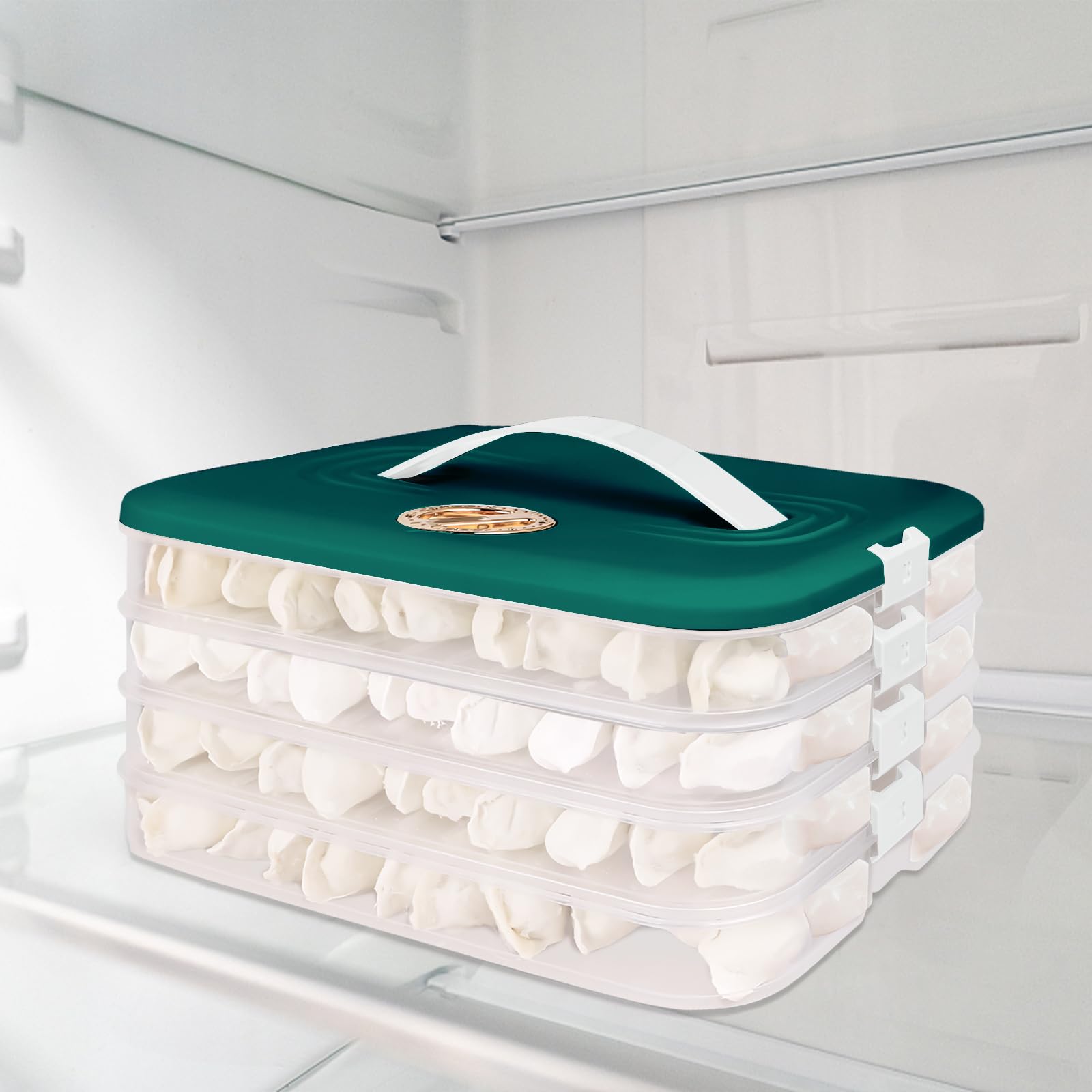 Liatinbo 4-Layer Stackable Cookie Carrier with Lid & Handle - Portable Dessert Container for Cookies, Dumplings, Cupcakes & Pastries - Food Storage & Transport Solution (Blue) - Perfect for Parties, Picnics & Baking Events