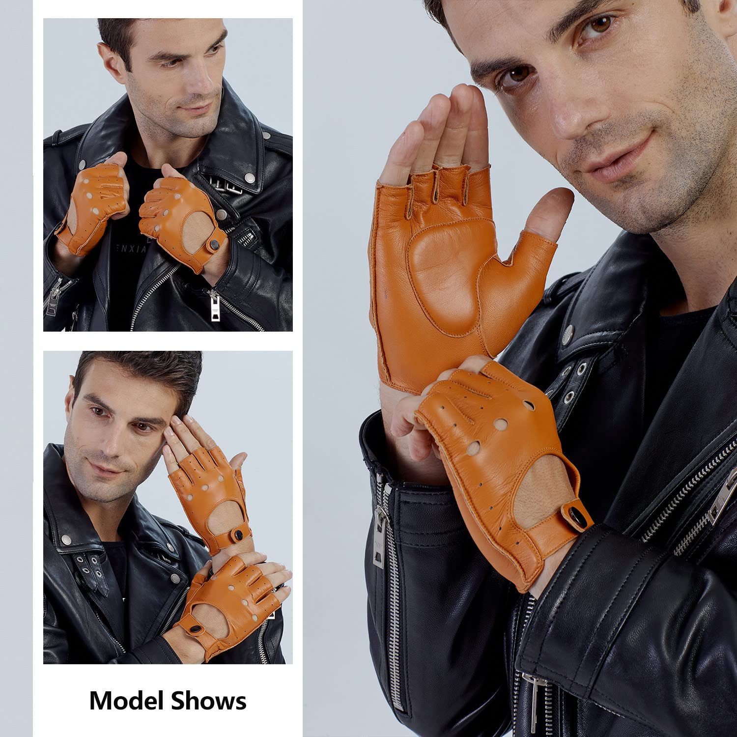 GSG Men's Fingerless Leather Gloves for Driving, Cycling & Motorcycle - Breathable Half Finger Unlined Gloves for Comfort & Grip - Perfect for Commuting, Sports & Outdoor Activities