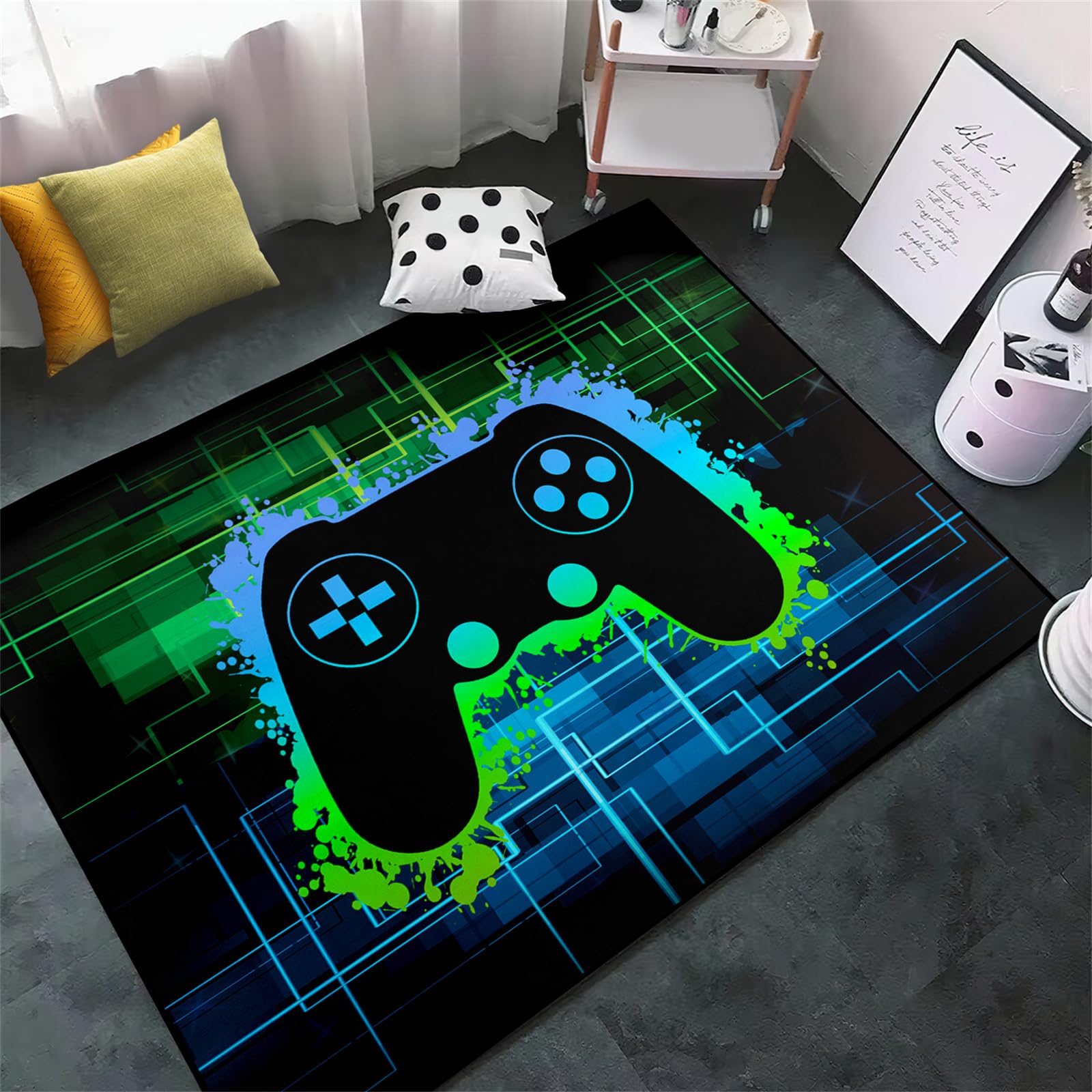 Gamer Rug for Boys Room - Video Game Themed Carpet for Gaming Room Decor, 2.5'x4' - Perfect for Playrooms, Bedrooms & Game Themed Spaces