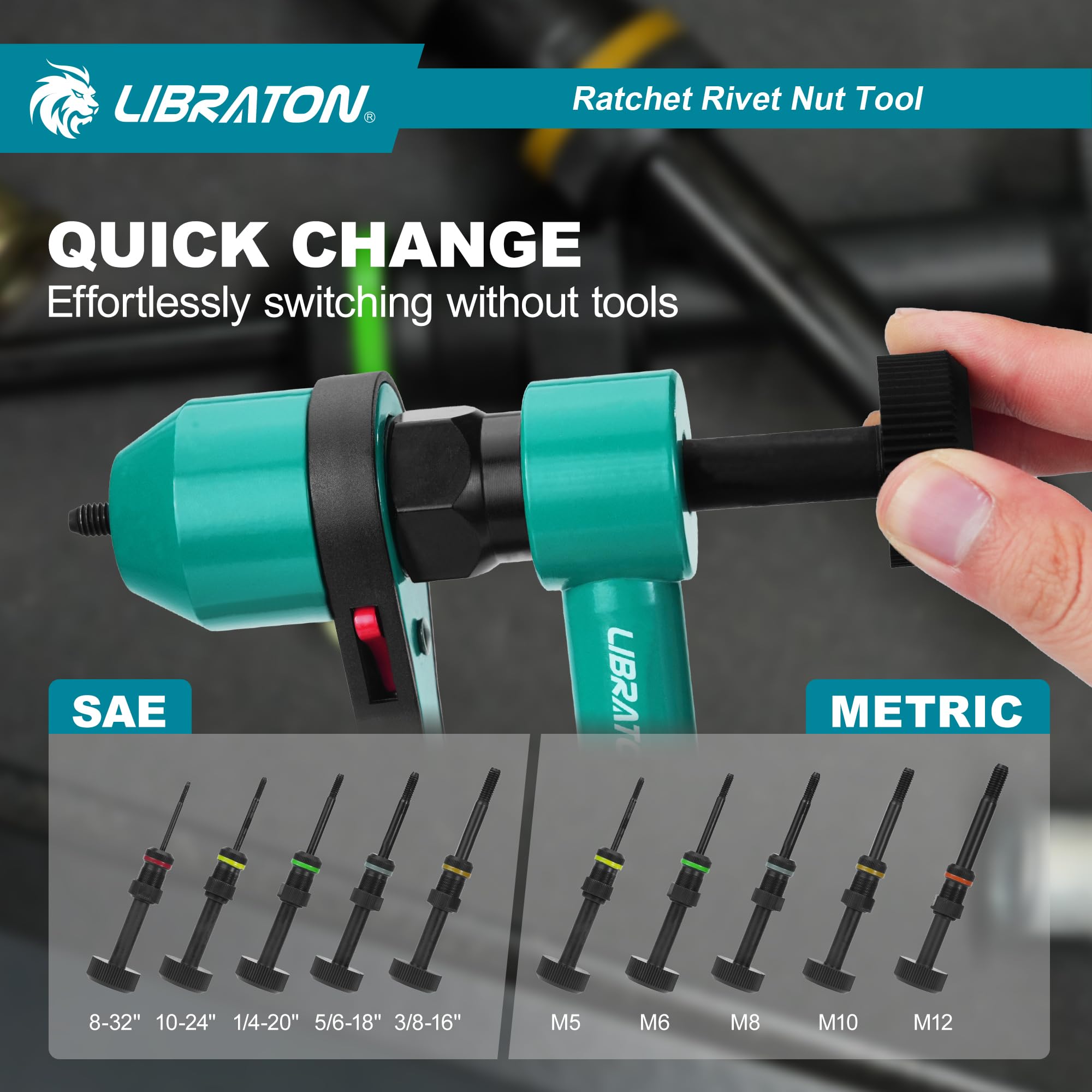 Professional LIBRATON Rivet Nut Tool Kit - Heavy Duty Nutsert Gun with 10 SAE & Metric Mandrels, 100PCS Rivet Nuts & Rugged Carry Case - Automotive Repair, Metalworking, DIY Projects & Home Improvement