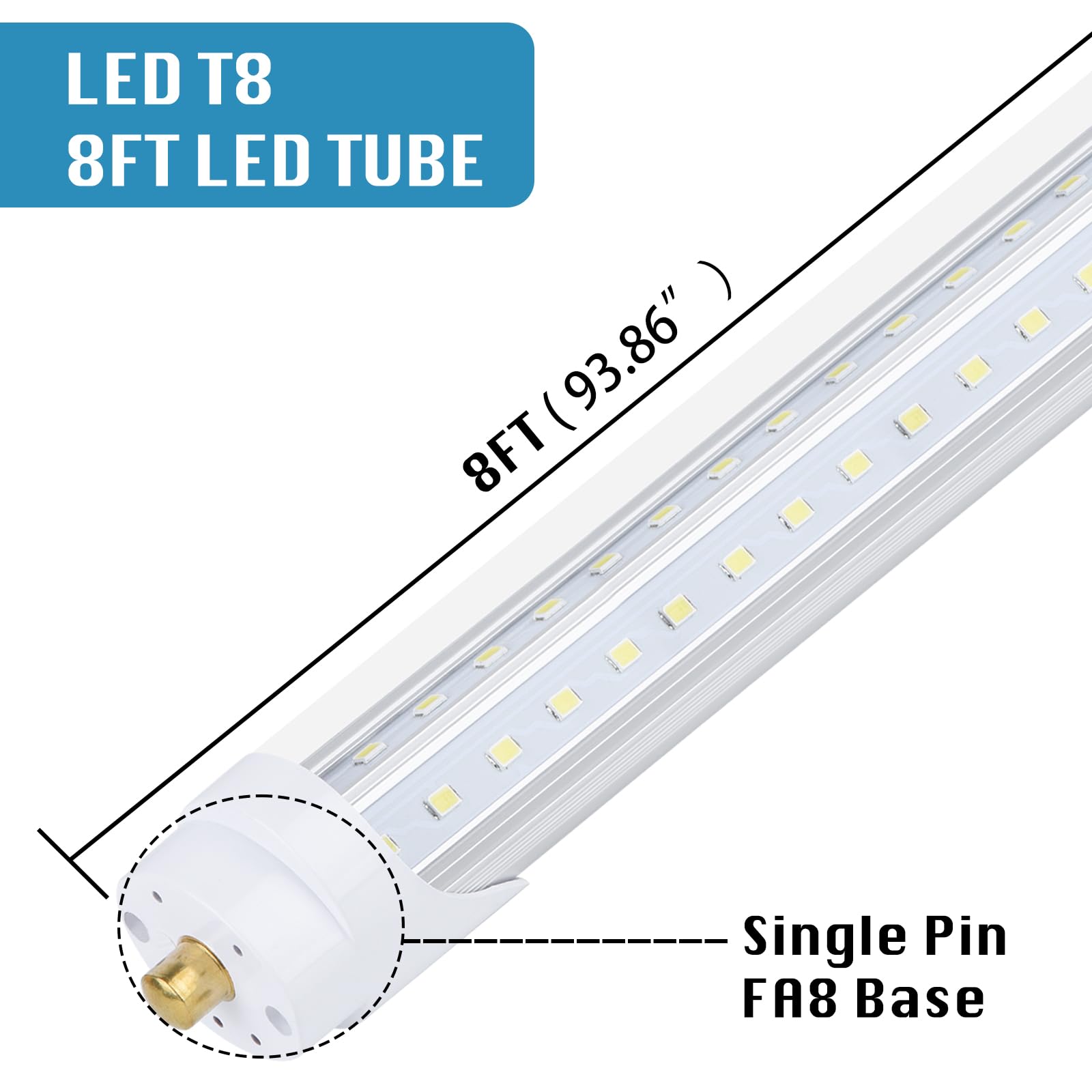 8FT LED Shop Light Fixture - 150W 19000LM, 5000K-5700K Daylight White, 96'' T8 Integrated V-Shape Fluorescent Tube Replacement, High Output Linkable LED Lights for Garage, Warehouse, Workshop - Plug & Play, Energy Saving (Pack of 10) - Perfect for Industrial Lighting, Commercial Spaces & Home Garages