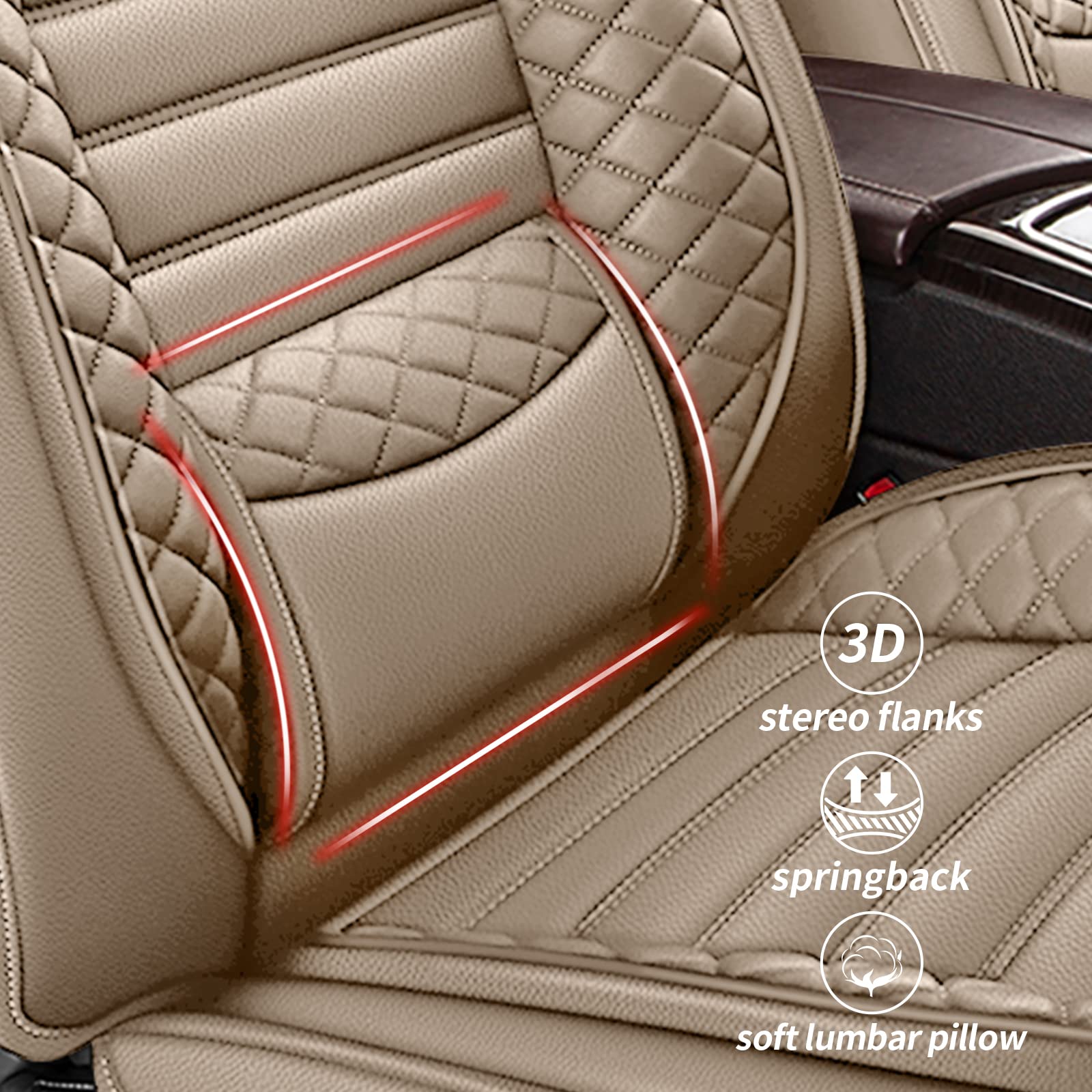 2003-2017 Honda Accord Waterproof Faux Leather Seat Covers Full Set (5 Seats) - Beige | Airbag Compatible Car Seat Protectors for Daily Commute & Road Trips
