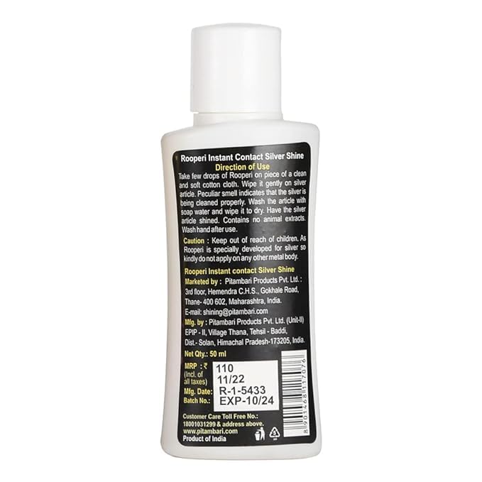 GEETA SWACHH Rooperi Silver Shine Instant Cleaner 50ml - Jewelry & Silverware Polish for Rings, Necklaces & Utensils - Quick & Easy Cleaning Solution for Home & Travel