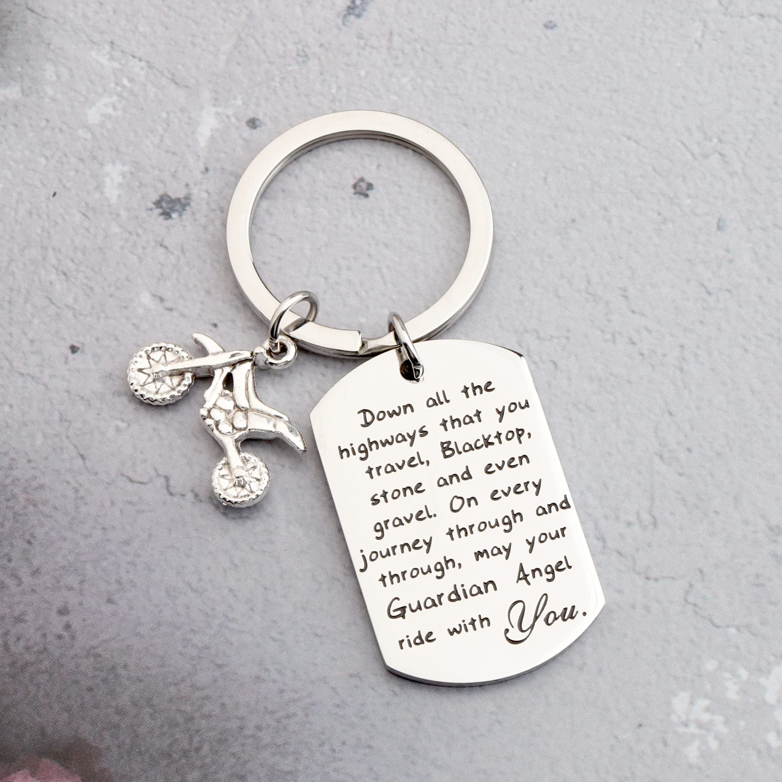 FUSTMW Motorcycle Keychain - Ride Safe Biker Gift with Guardian Angel Charm, Perfect for New Drivers & Motorcycle Enthusiasts - Ideal for Bike Keys, Gifts & Road Safety Awareness