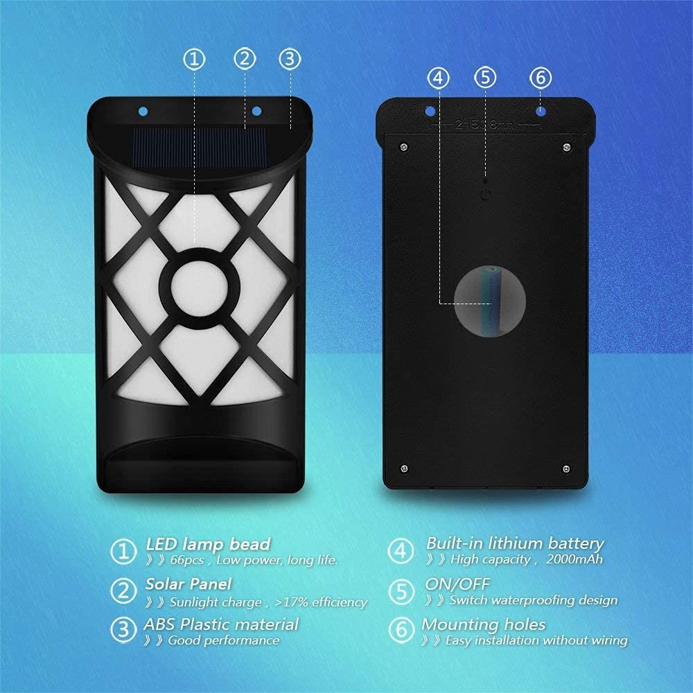**Aityvert Solar Flame Lights Outdoor - Waterproof 66 LED Flickering Flame Solar Lights with Auto On/Off Dark Sensor - Wall Mounted Solar Powered Night Lights for Patio, Deck, Driveway, Garden & Pathway Lighting**