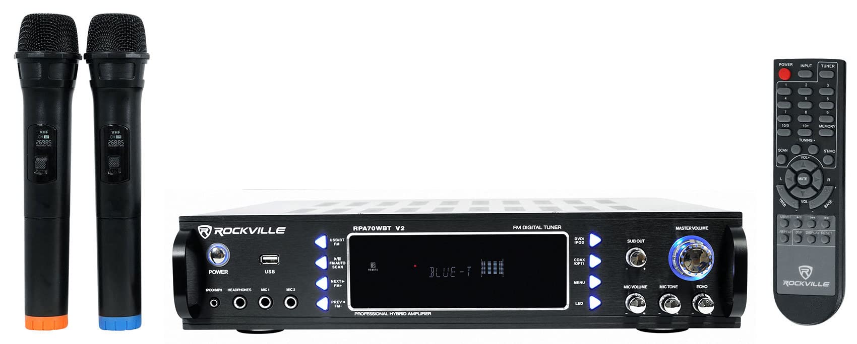 RPA70WBT Bluetooth Karaoke Amplifier with 4 x 6.5 Inch Black Ceiling Speakers & Microphones - Perfect for Home Theater, Karaoke Parties, and Multi-Room Audio Systems