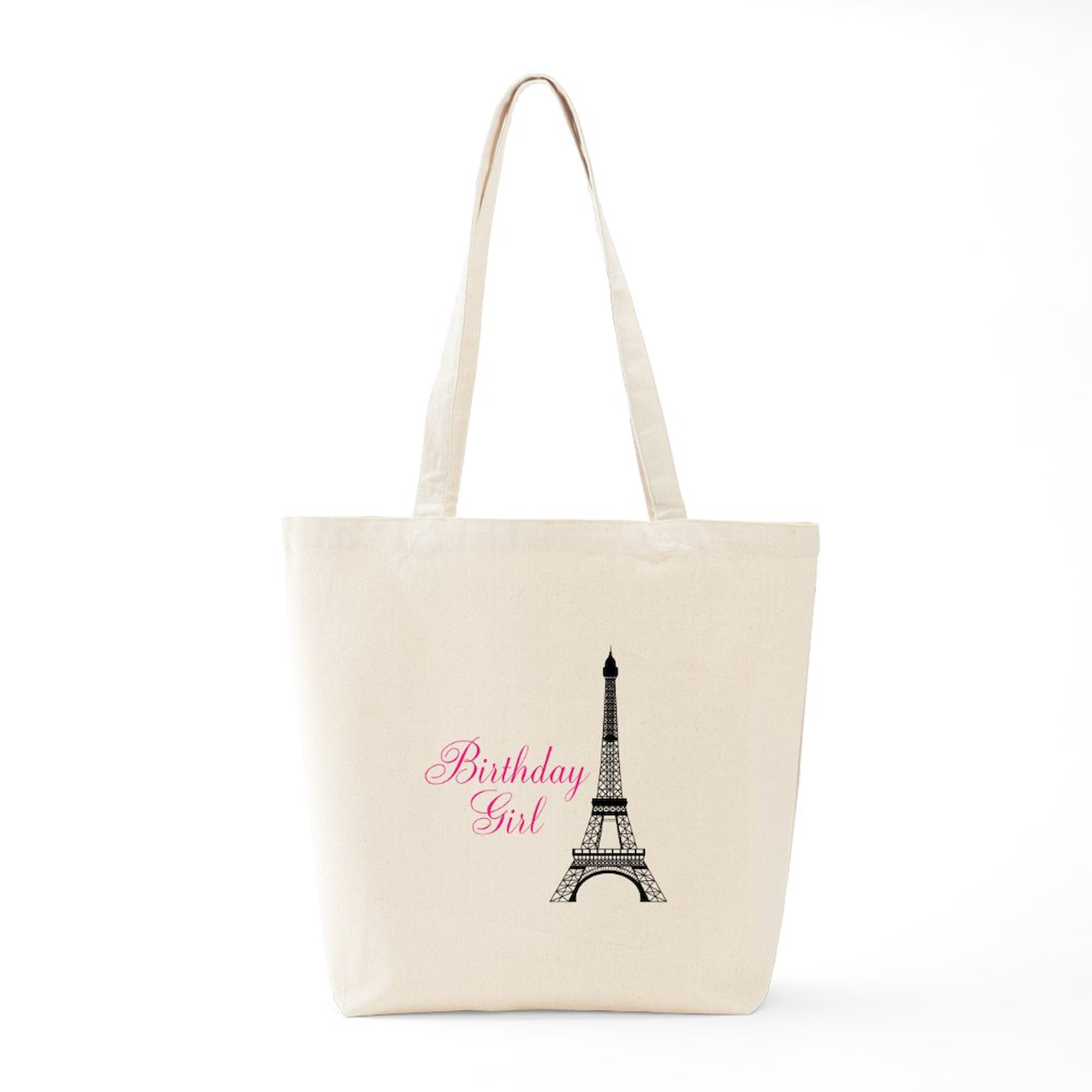 Eiffel Tower Birthday Girl Tote Bag - Natural Canvas Reusable Shopping Bag for Women | Perfect for Birthday Gifts, Grocery Shopping & Travel