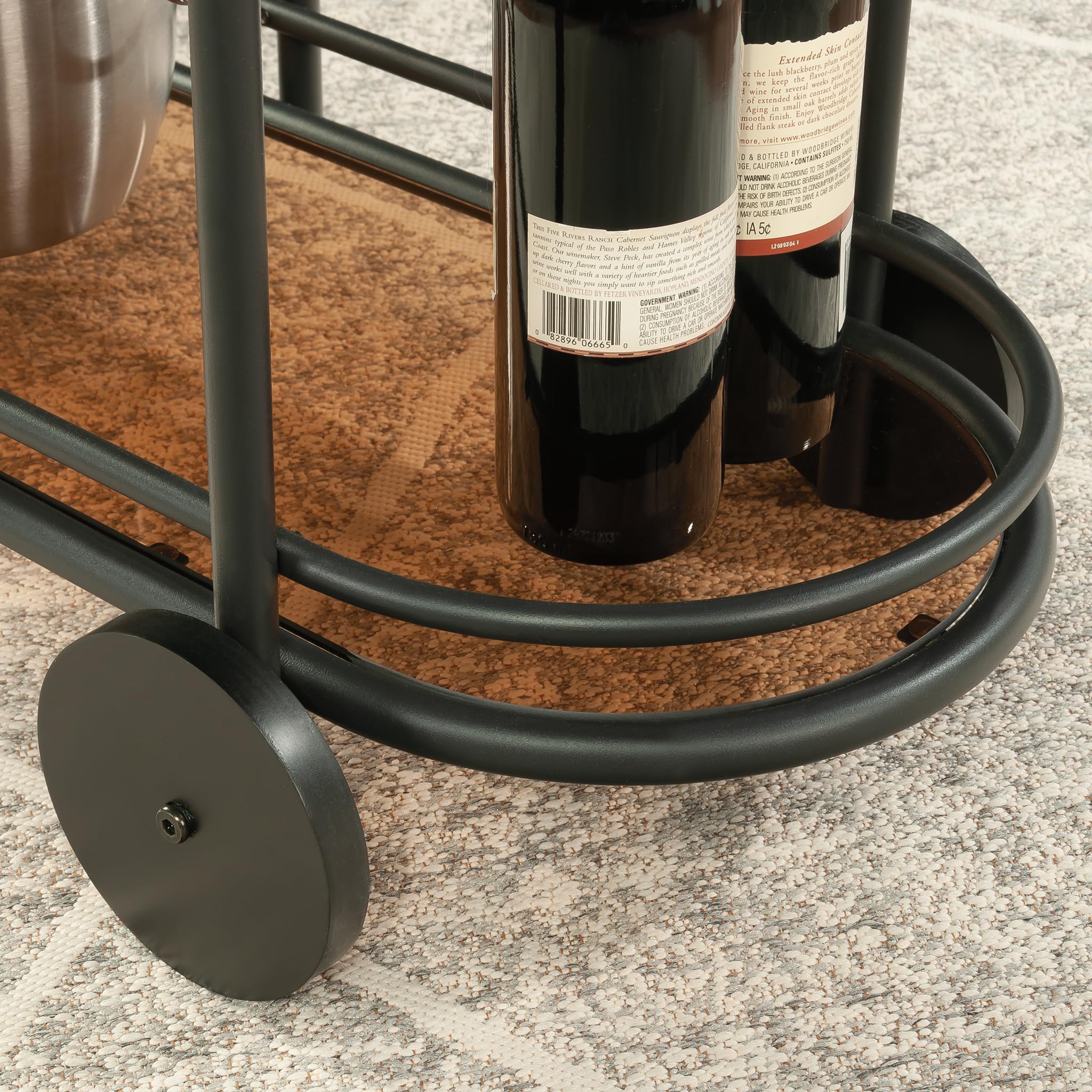 Sauder Coral Cape Bar Cart - Black Metal & Glass Rolling Drink Cart for Home, Kitchen, or Party - Perfect for Serving Cocktails, Wine, and Beverages