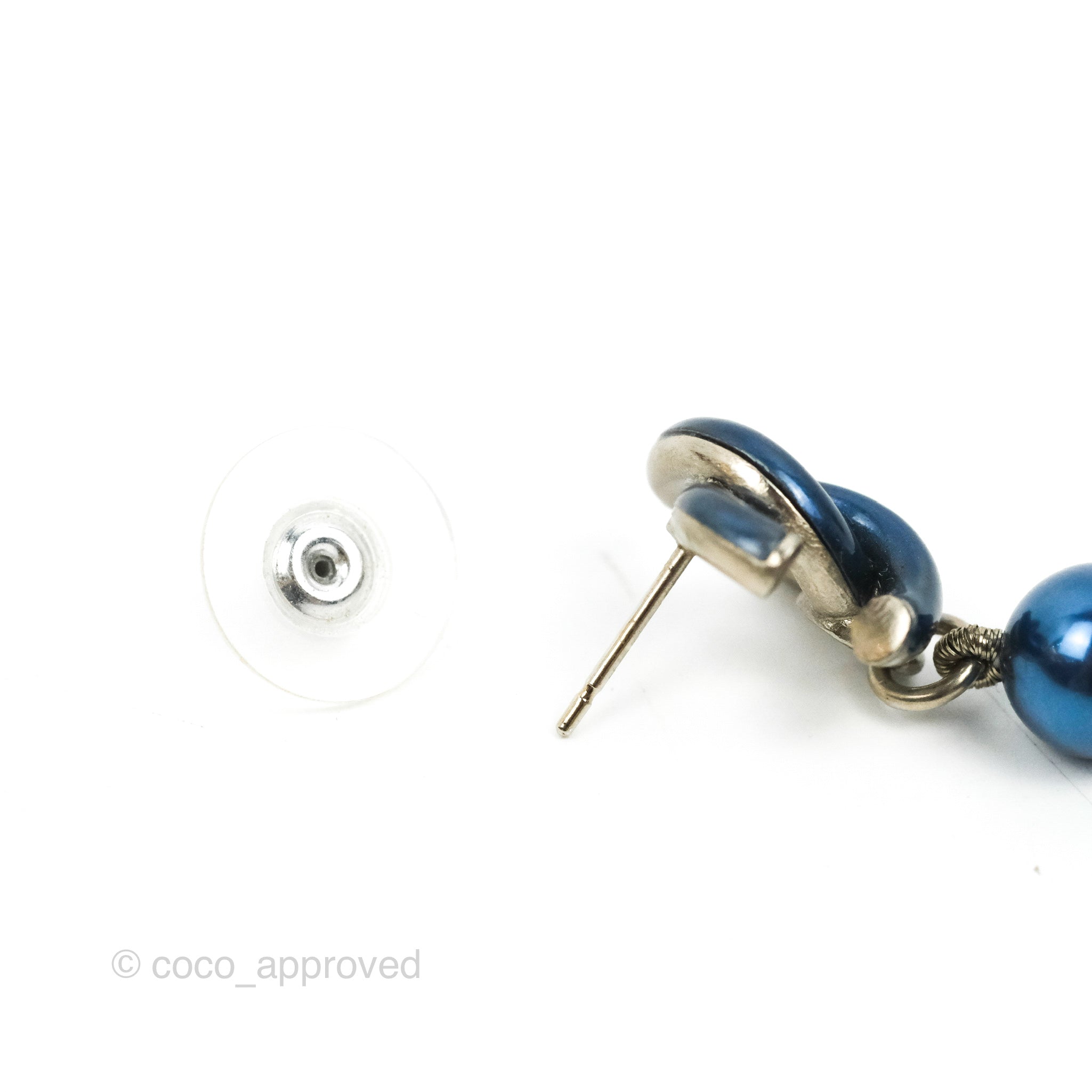 Chanel CC Blue Pearl Drop Earrings - Silver Tone 18S - Elegant Pearl Dangle Earrings for Women | Perfect for Weddings, Parties & Special Occasions