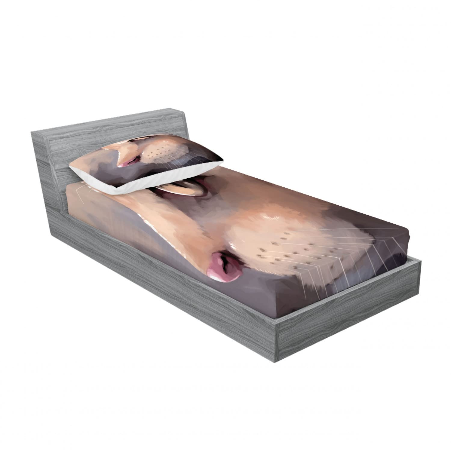 Ambesonne 2-Piece Cream Twin Fitted Sheet Set with 2 Pillow Shams - Cute Kitty Cat Meow Design, Soft Bedding Decor for Kids & Teens - Perfect for Bedrooms, Dorms, Sleepovers & Cozy Home Decor