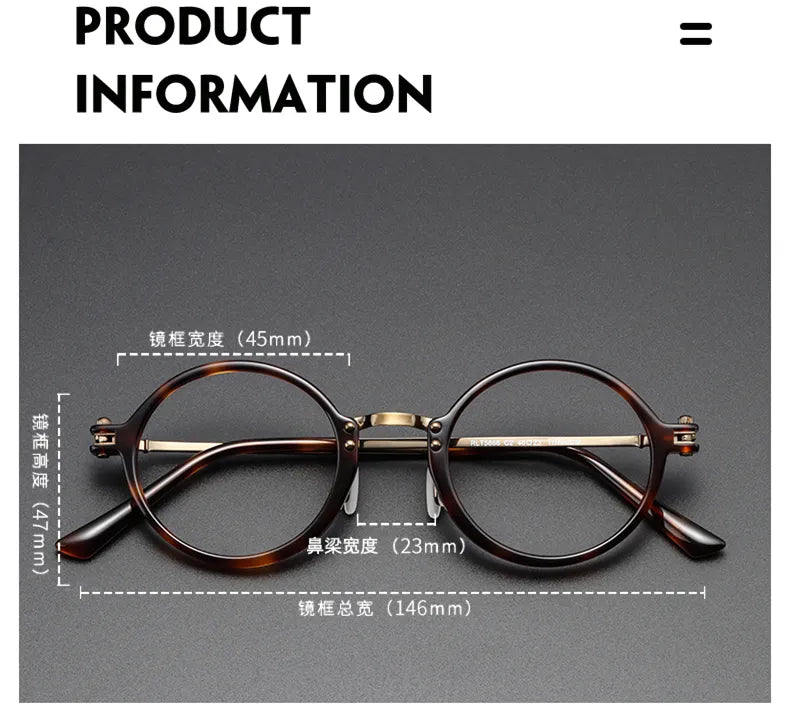 Stylish Black Unisex Full Rim Round Titanium Acetate Eyeglasses RT5866 - Perfect for Reading, Work & Everyday Fashion