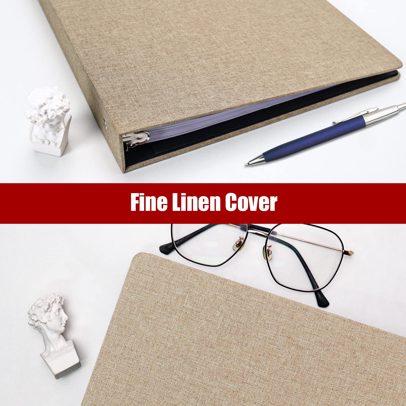 Vienrose 1 Inch 3 Ring Binder with Durable Round Rings - Linen Cover for 8.5