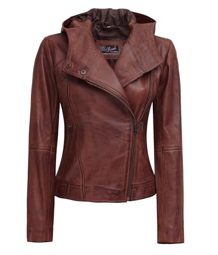 Georgetta Cognac Hooded Leather Jacket Women