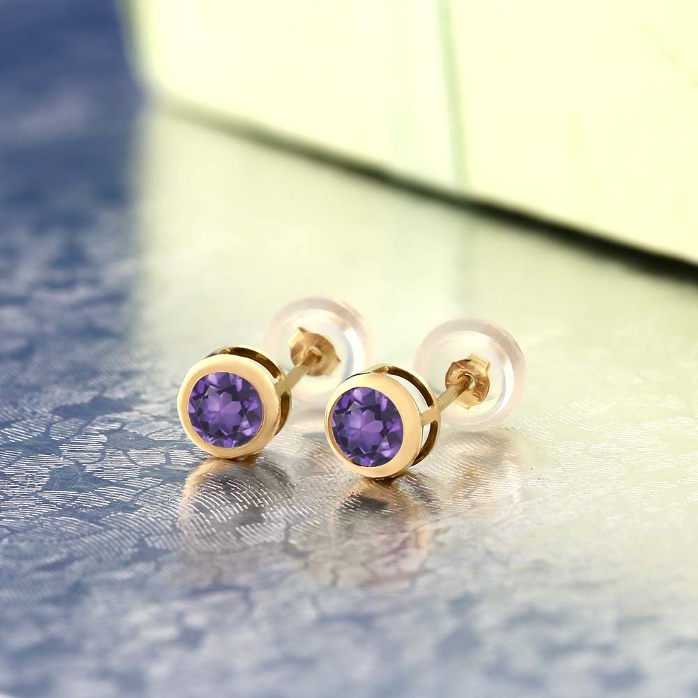 14K Yellow Gold Round 4MM Gemstone Birthstone Stud Earrings for Women & Men | Personalized Zodiac Jewelry Gift | Perfect for Birthdays, Anniversaries & Special Occasions