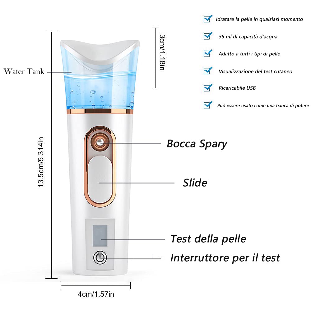 Portable Nano Mist Sprayer with Skin Moisture Analyzer - Large Capacity Facial Atomizer for Hydration & Moisturizing | Perfect for Travel, Eyelash Extensions & Daily Skincare Routine