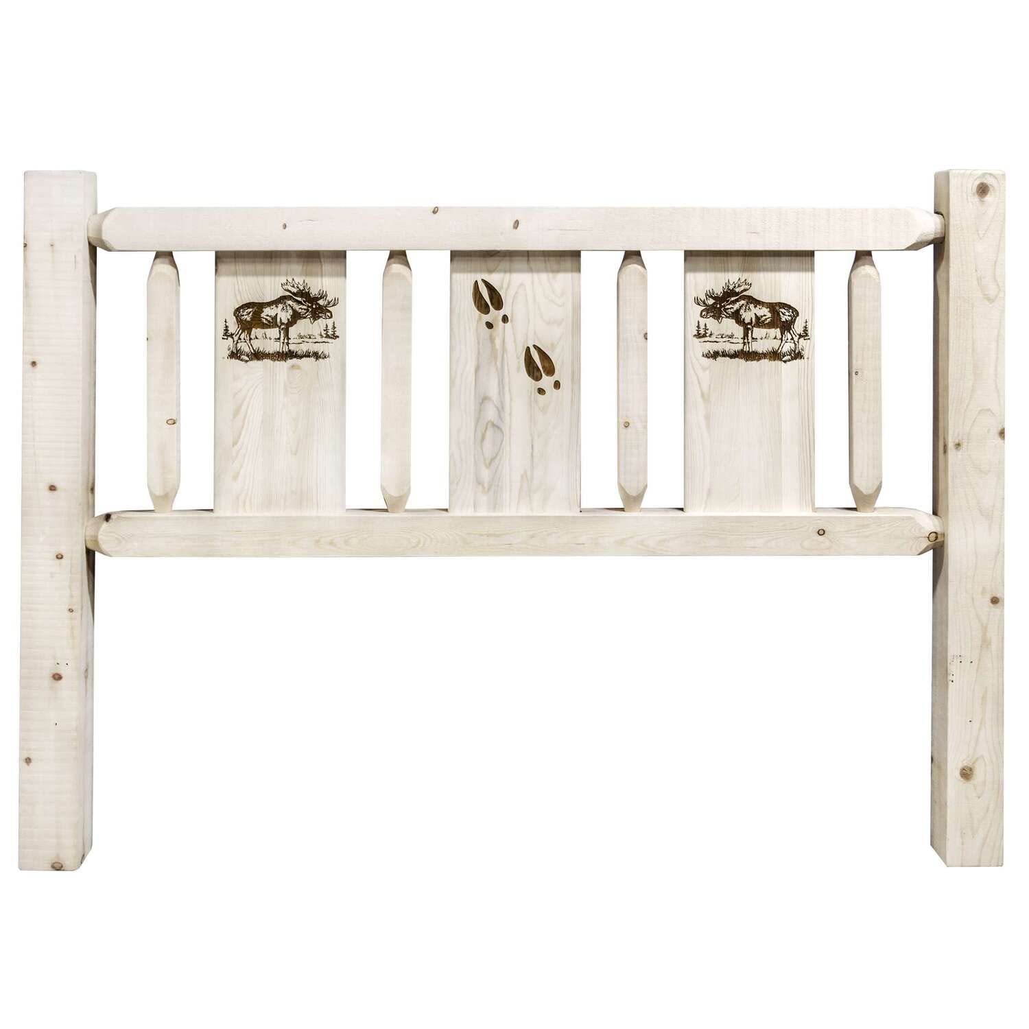 Montana Log Collection Wood Homestead Queen Headboard - Rustic Solid Wood Bed Frame with Moose Design for Cabin & Lodge Bedrooms - Perfect for Log Homes, Hunting Cabins, and Rustic Decor