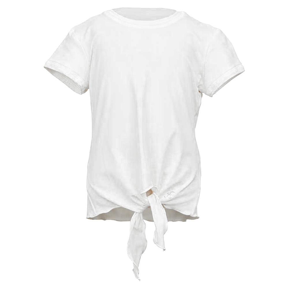 Girls UV Color Short Sleeve Tie Front Tennis Top - Breathable Moisture Wicking Activewear for Tennis, Running & Summer Outdoor Sports (White)