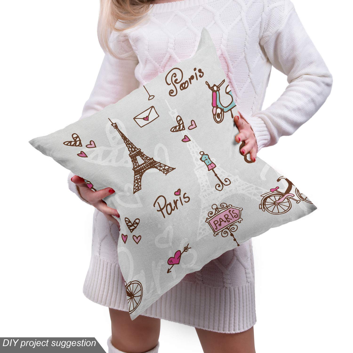 Ambesonne Paris Fabric by The Yard - Romantic Eiffel Tower Heart Print Decorative Upholstery Fabric for Sofa, Curtains & Home Decor (5 Yards, Redwood Pearl) | Perfect for DIY Projects, Throw Pillows & French-Inspired Interior Design