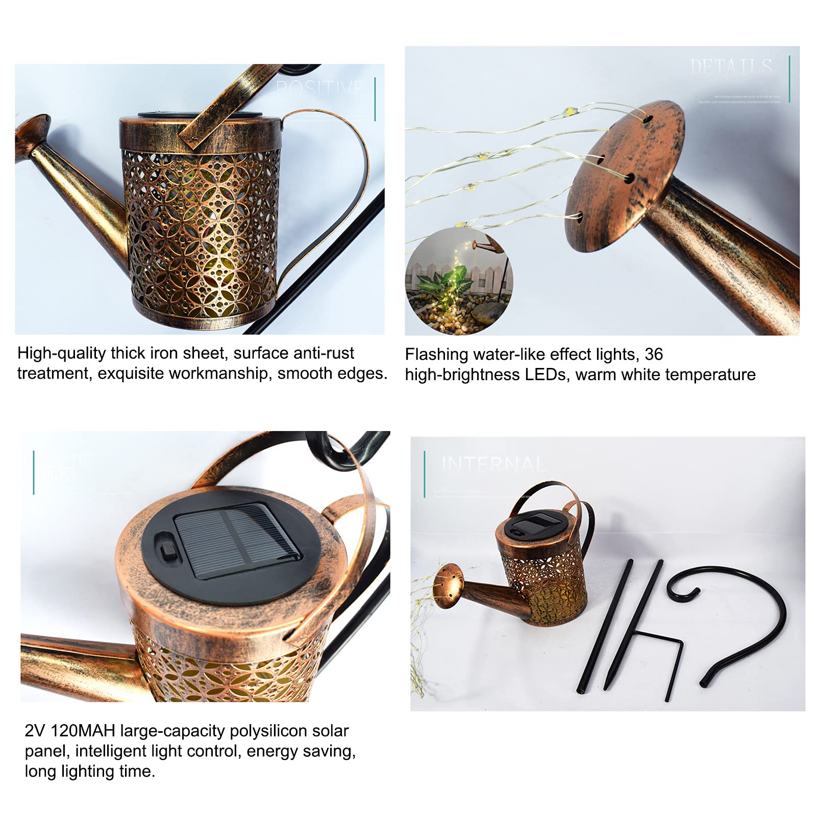 Solar LED Garden Shower Lights - Watering Can & Starry String Lights for Outdoor Decor