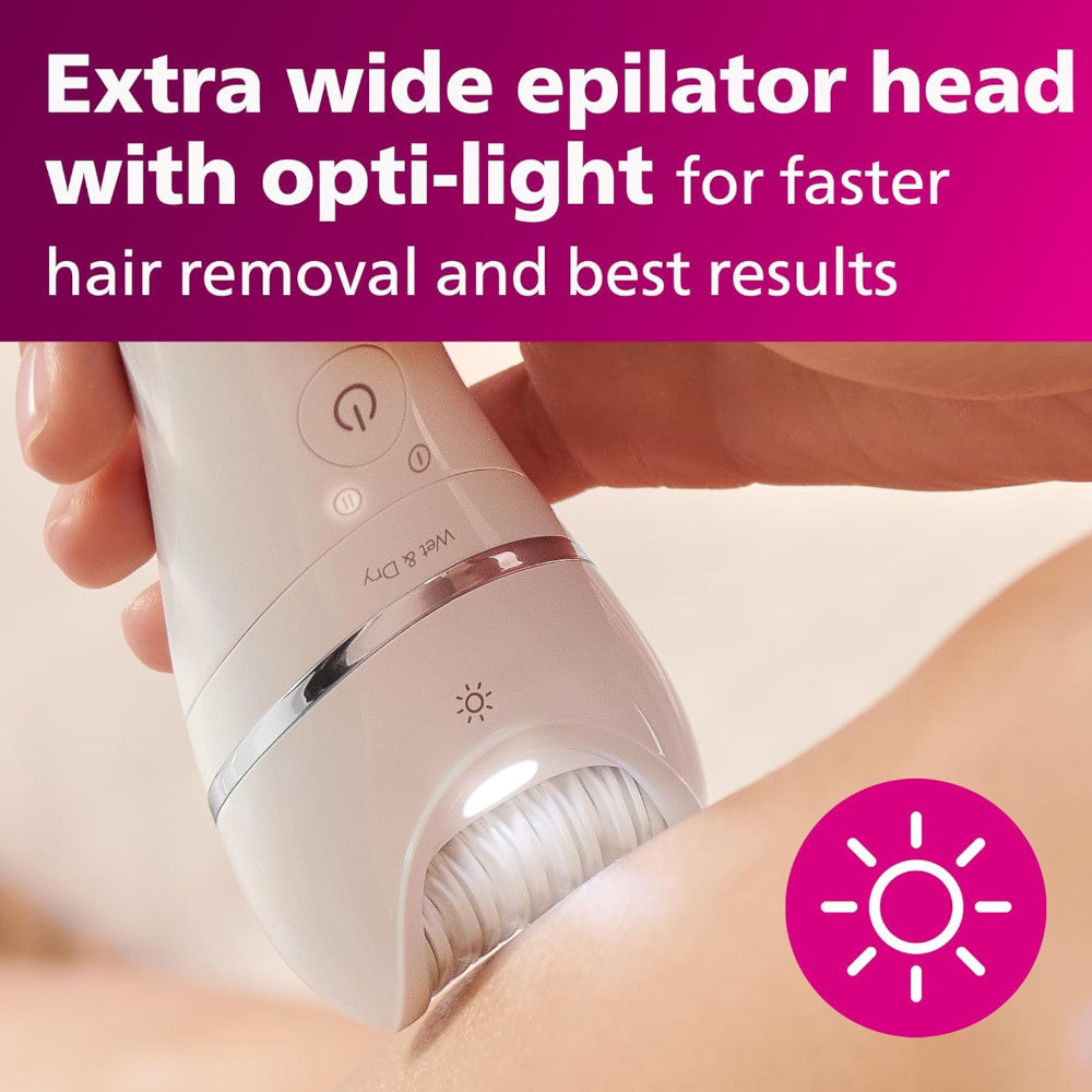 PHILIPS BRE700/04 Rechargeable Epilator Series 8000 for Women - Cordless Hair Removal Device with 3 Attachments for Legs, Underarms & Bikini Line | Smooth Skin at Home