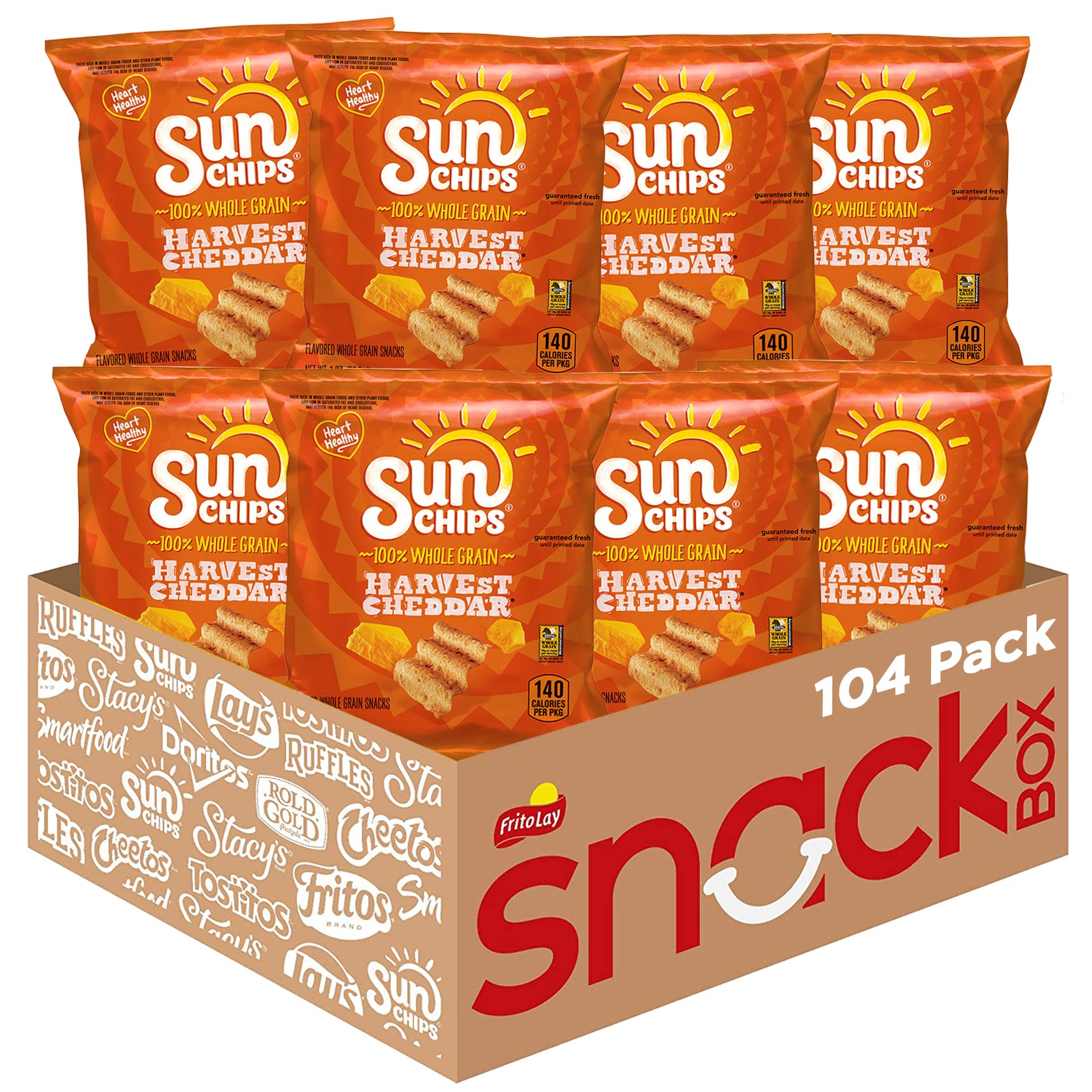 SunChips Multigrain Snacks, Harvest Cheddar Flavor, 1 Ounce (Pack of 104) - Healthy Whole Grain Chips for Parties, Lunchboxes & On-the-Go Snacking