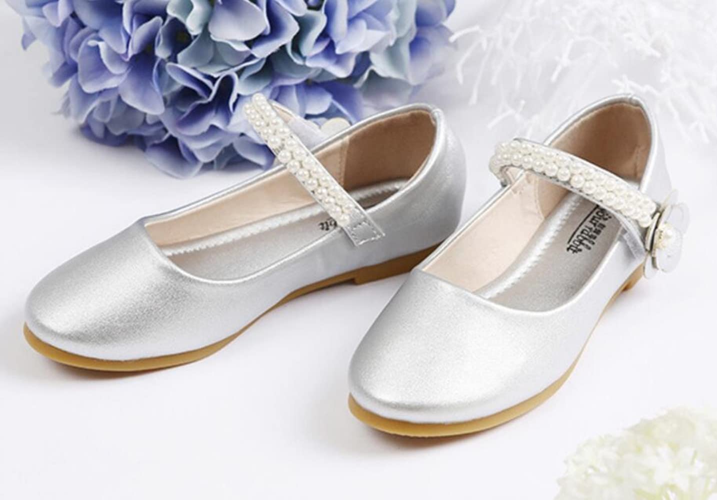 Girl's Mary Jane Ballet Flats - Flower Embellished Ballerina Shoes for Wedding & Party | Comfortable Dress Shoes for Special Occasions