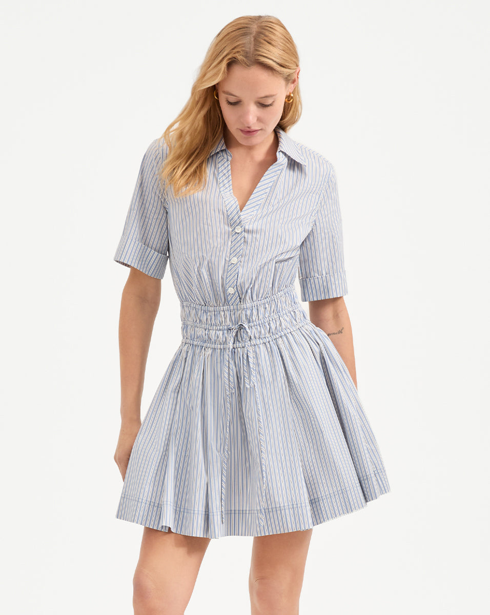 Susan Striped Mini Dress - Women's Flowy Short Sleeve A-Line Summer Dress for Casual Outings, Beach Vacations & Date Nights