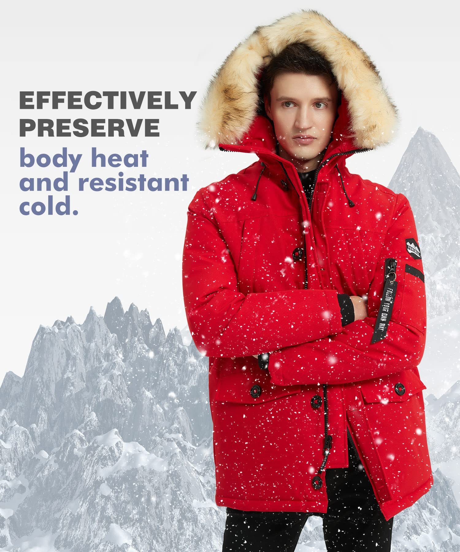 PUREMSX Men's Winter Jacket - Insulated Thick Warm Puffer Coat with Fur Hood | Waterproof Windproof Cold Weather Parka for Snow, Skiing & Outdoor Activities