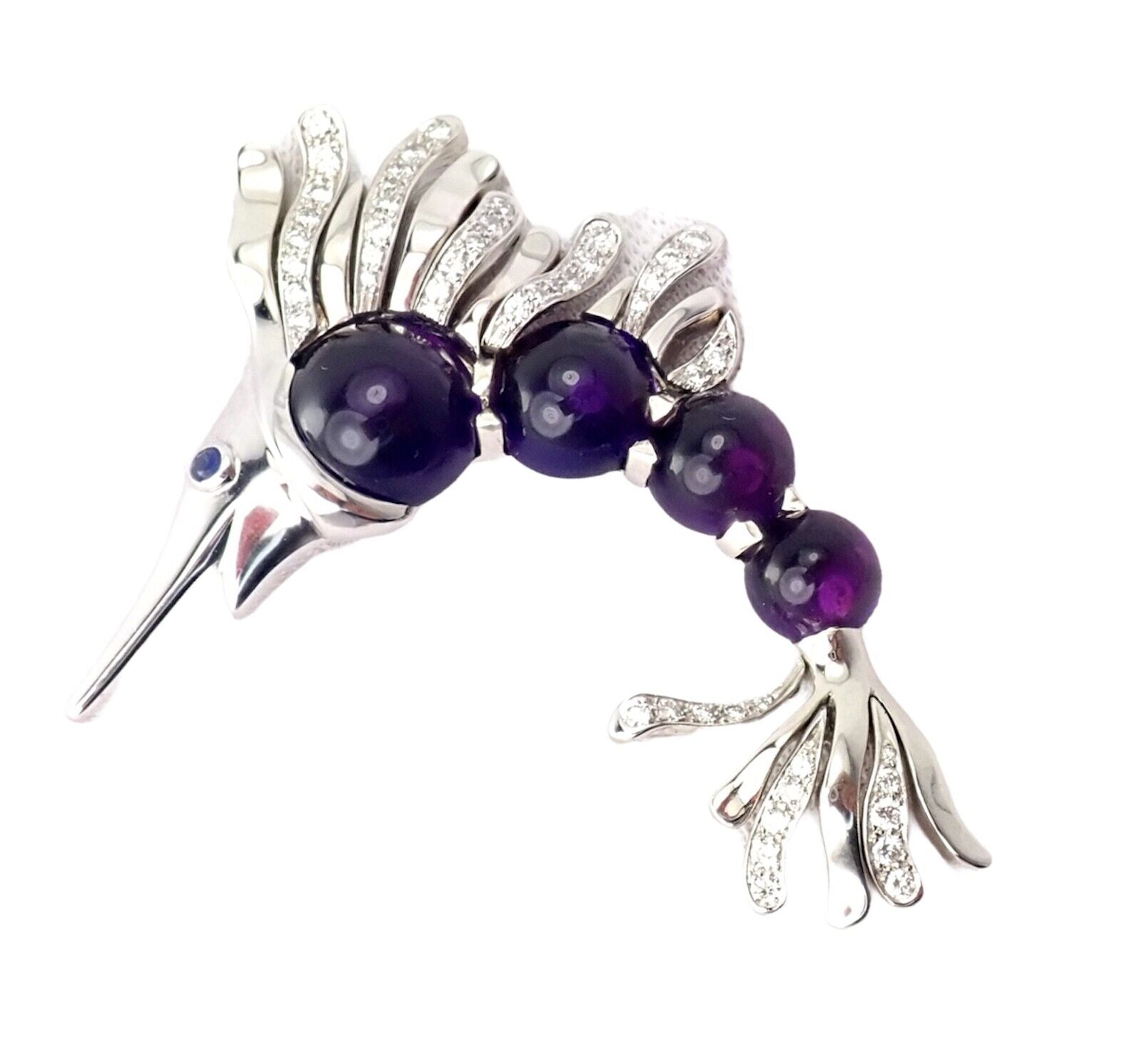 Chanel 18K White Gold Amethyst Diamond Miami Marlin Fish Brooch Pendant - Luxury Jewelry for Women, Elegant Gift for Special Occasions, Perfect for Parties and Formal Events