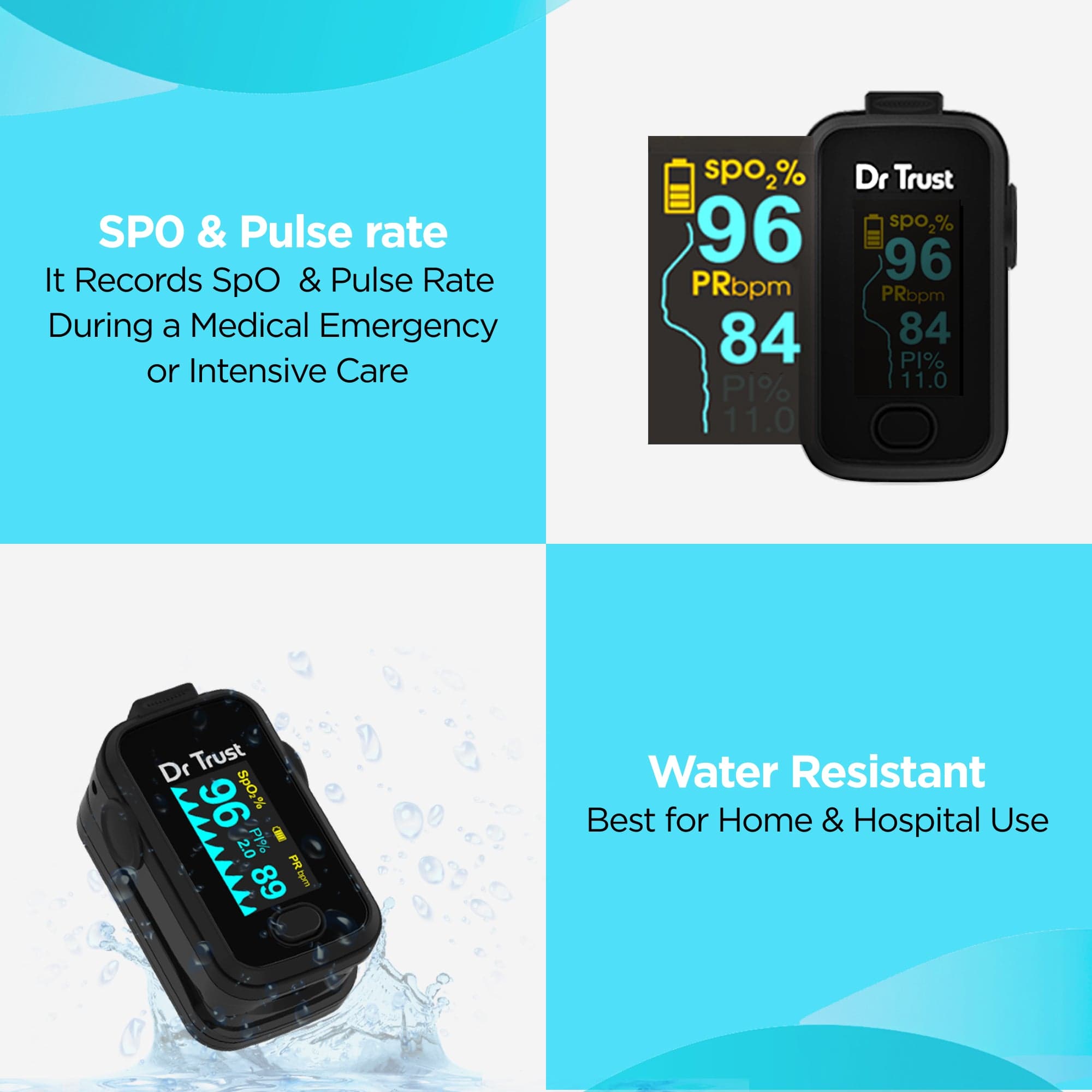 Dr Trust USA Signature Fingertip Pulse Oximeter - Accurate Spo2 & Heart Rate Monitor for Adults & Kids - Black - Ideal for Home Use, Travel, and Sports Activities
