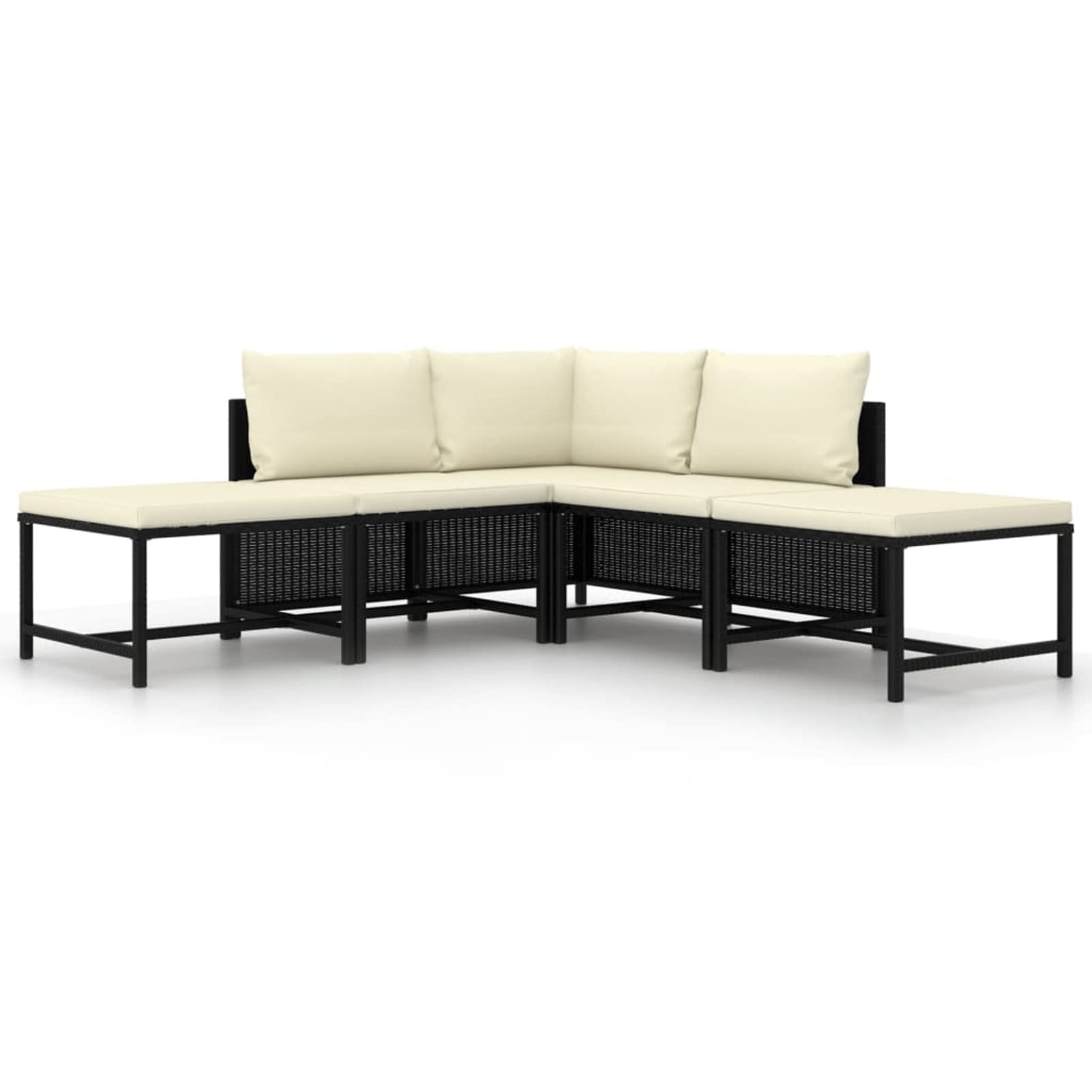 5-Piece Outdoor Garden Sofa Set with Cushions - Black Poly Rattan Patio Furniture for Backyard, Poolside & Deck - Durable Weather-Resistant Seating Set