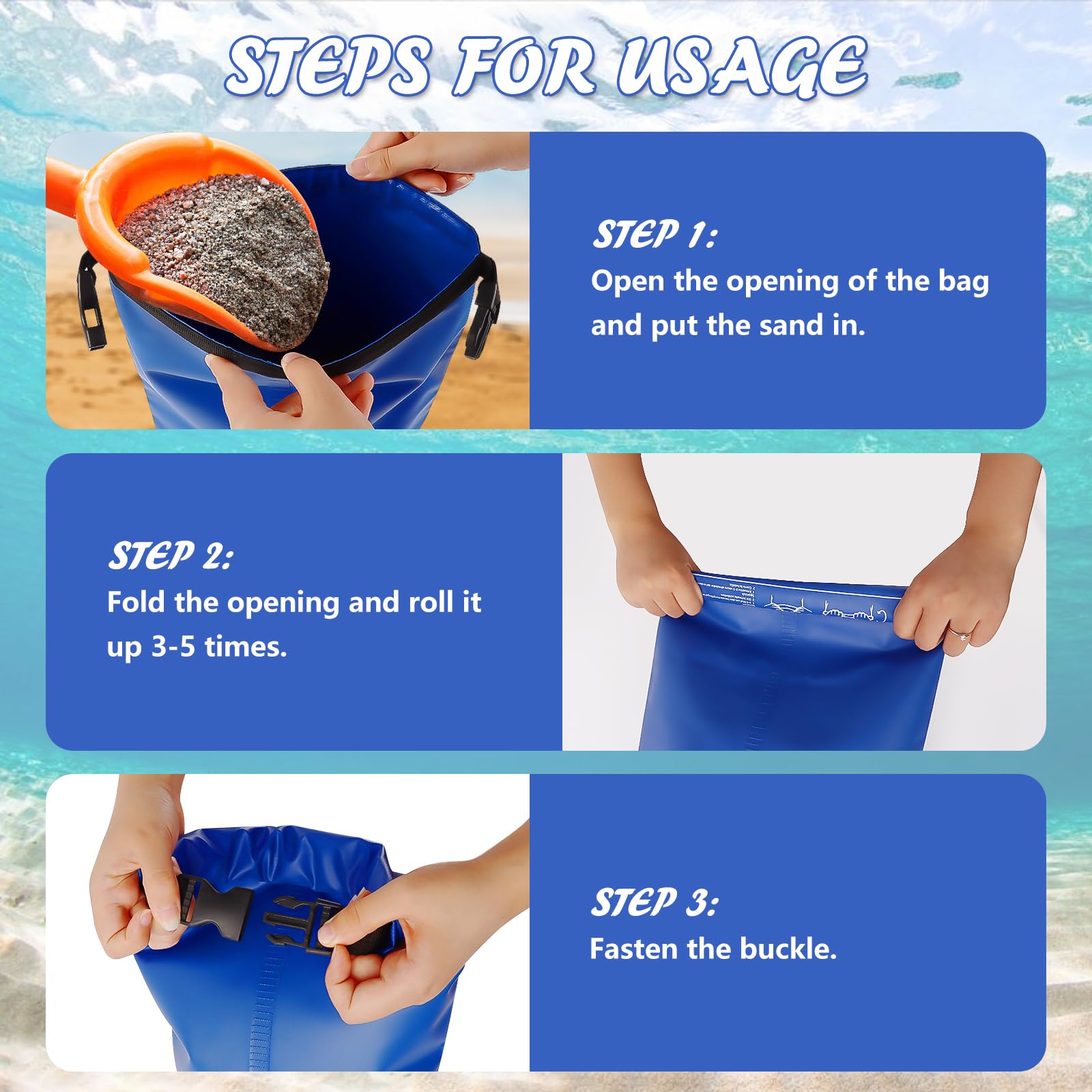 2 Pack Universal Pool Step Weights - 250D PVC Waterproof Swimming Pool Ladder Weights 10L, Durable Above Ground Pool Ladder Sand Bags for Stability, Foldable Pool Stair Weights for Easy Storage - Perfect for Inground & Above Ground Pools (Blue) - Use for Securing Pool Ladders, Preventing Floating & Enhancing Safety During Swimming