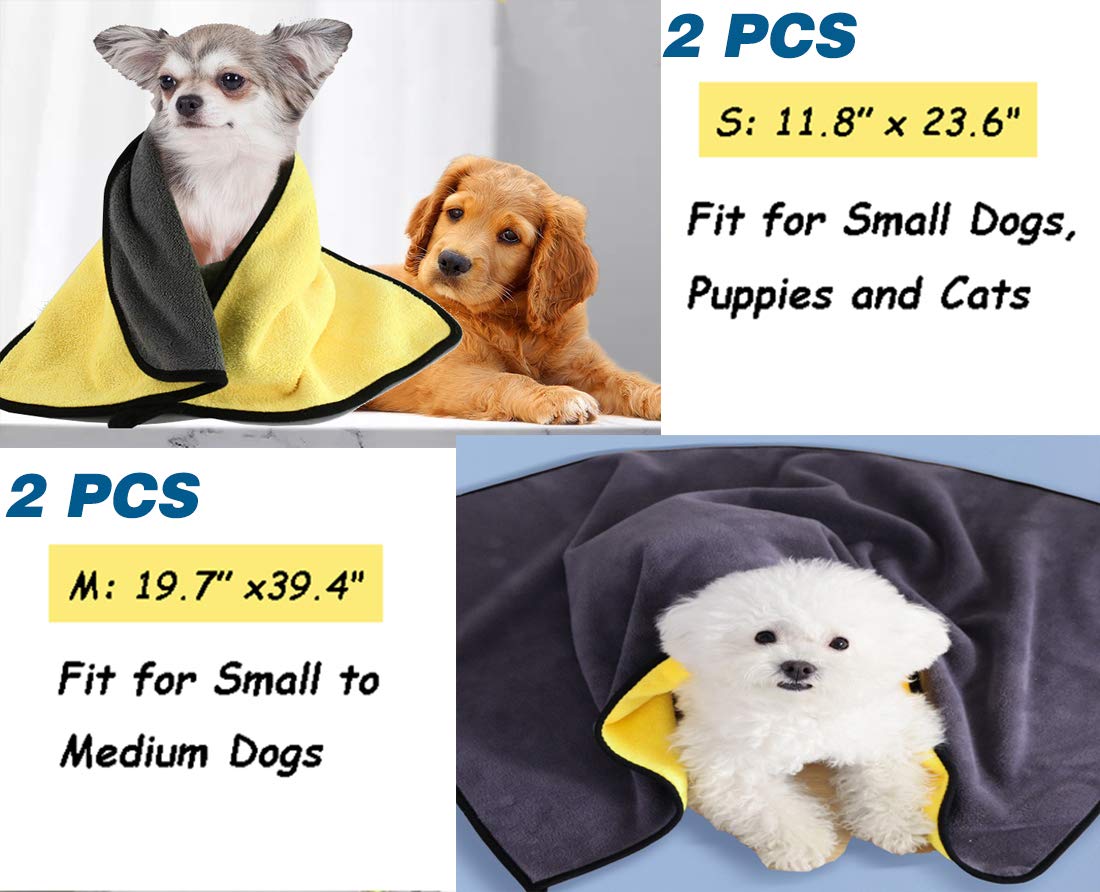 2 Pack Super Absorbent Microfiber Dog Towels - Quick Dry Pet Bath & Drying Towel for Small Dogs & Cats, 11.8