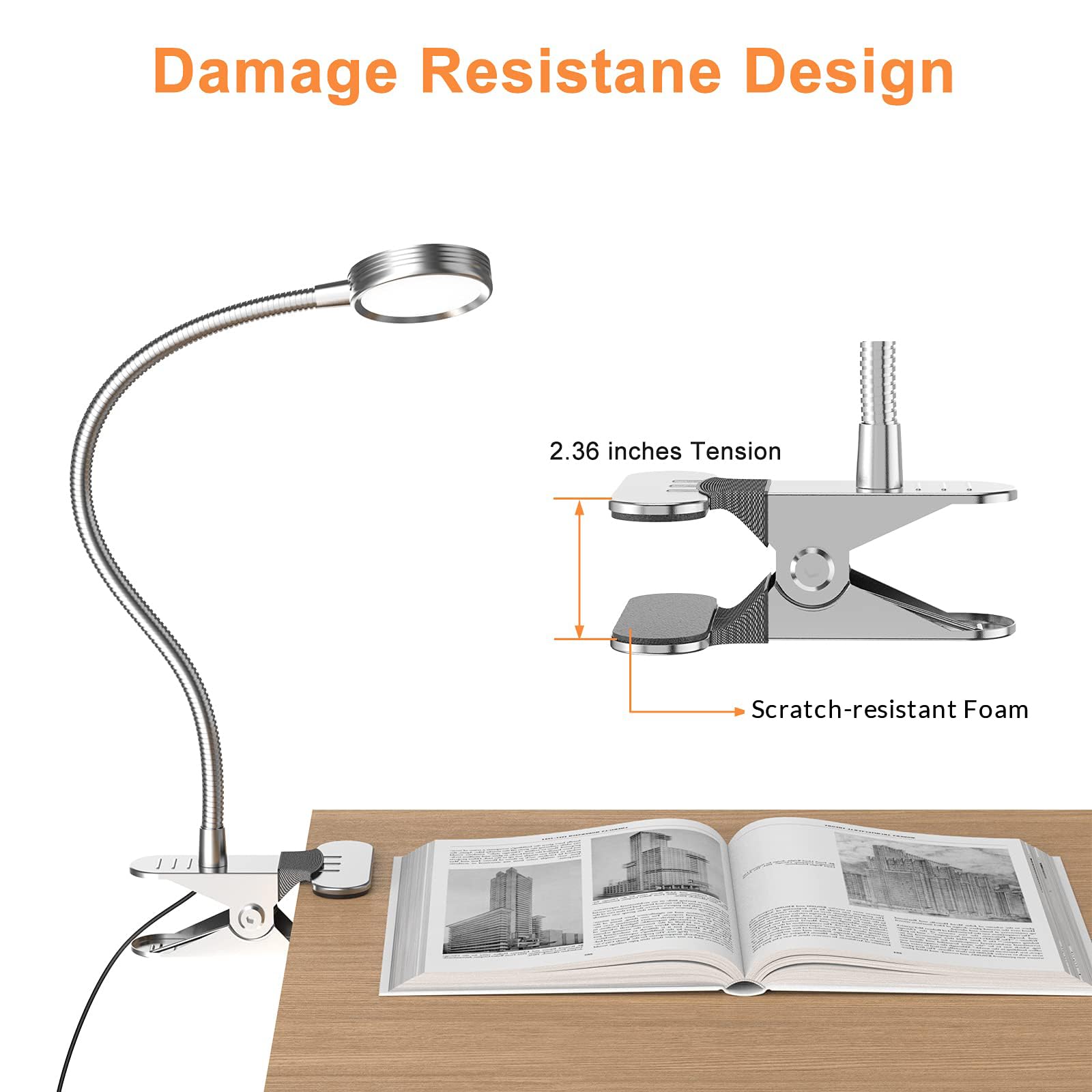 LEPOWER Adjustable Clip On Light with Color Changing - USB Powered LED Desk Lamp for Reading, Studying, Night Light - Perfect for Bed Headboard, Computer Monitor, Bookshelf (Silver)