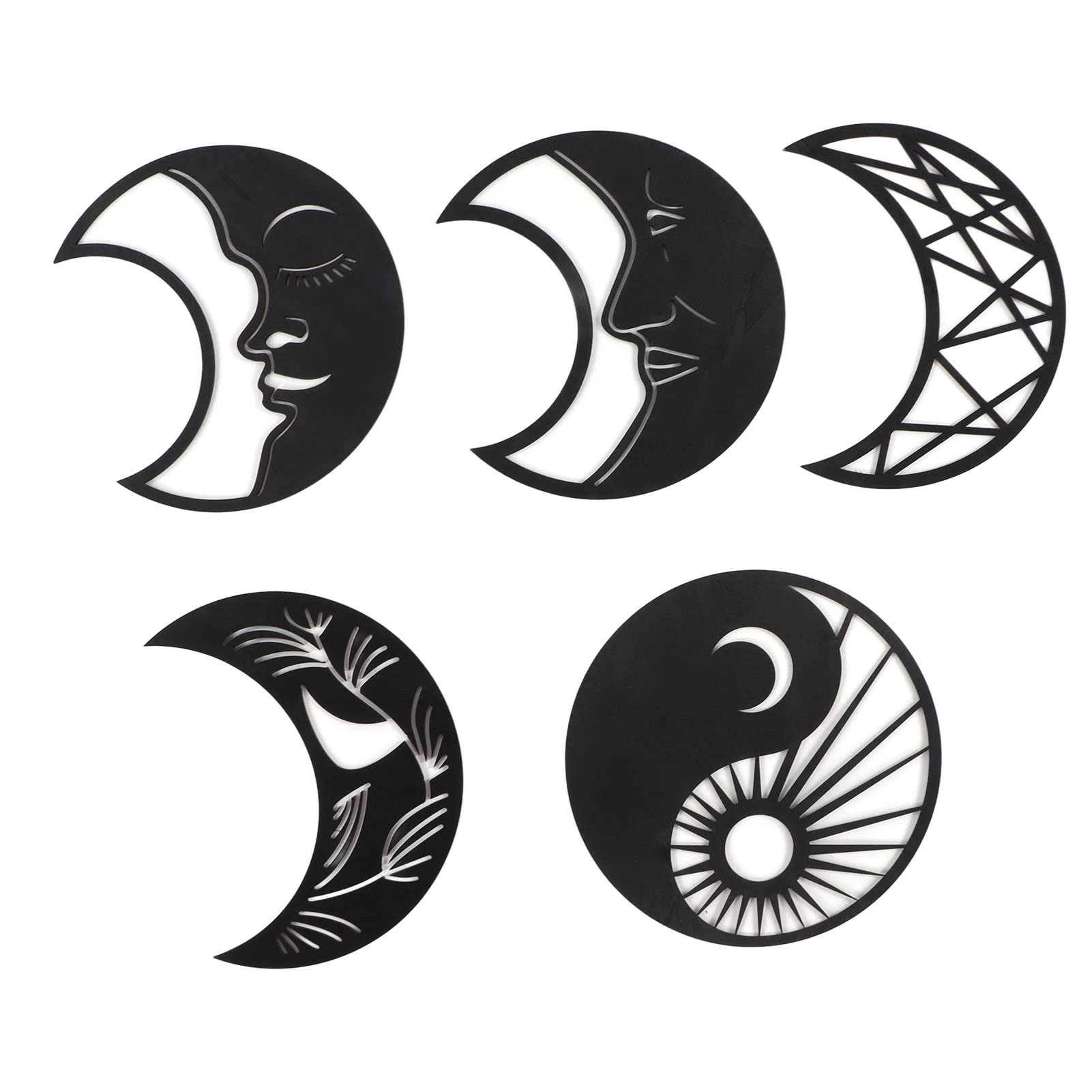 Moon Phase Wall Decor - 5pcs Wooden Nordic Wall Art for Bedroom & Living Room