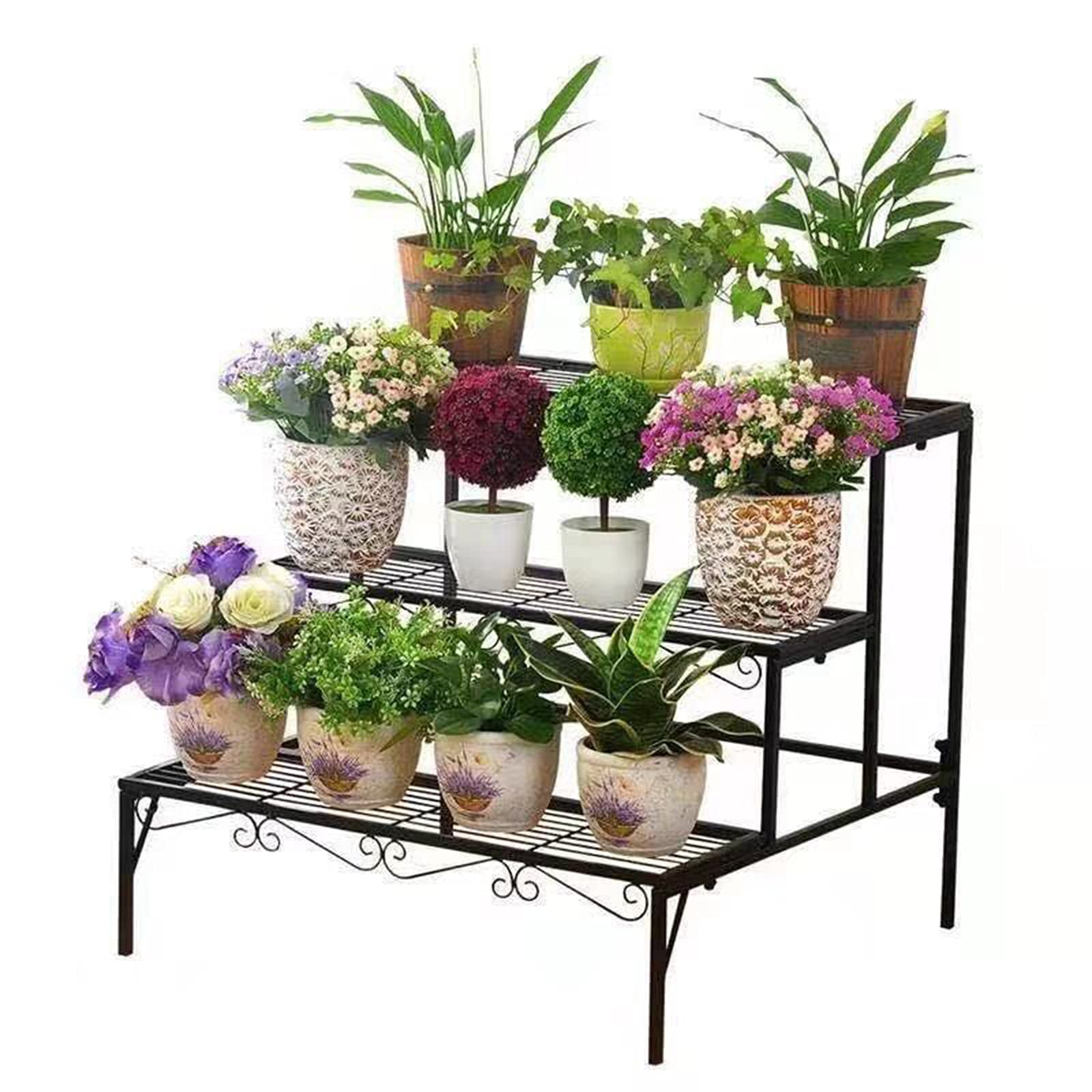 3-Tier Metal Plant Stand - Ladder Flower Pot Holder for Indoor & Outdoor Plants - Space-Saving 3-Tier Shelf for Home Decor, Balcony, Garden & Patio Use