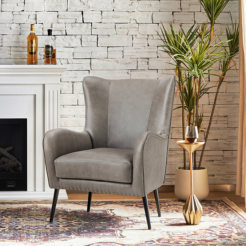 Stylish Shepherd Wingback Vegan Leather Armchair - Modern PU Leather Accent Chair for Living Room, Bedroom & Office - Comfortable Mid-Century Design with Optional Types