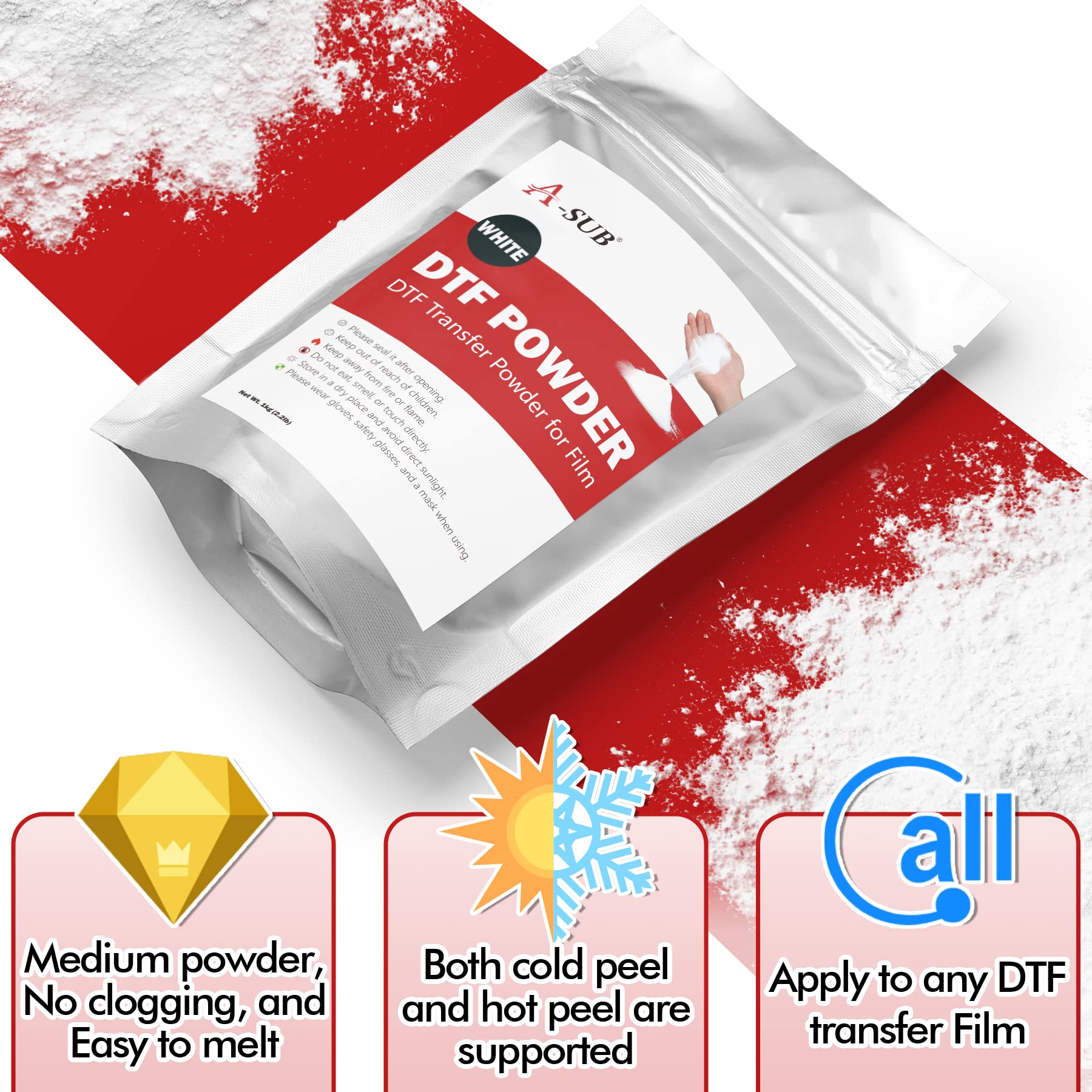 Premium A-SUB DTF Powder - 35.3oz White Hot Melt Adhesive Powder for Sublimation Printing | Compatible with DTF Transfer Film & Printers | Create Vibrant Digital Prints on Any Color Fabric & Material | Ideal for T-Shirts, Hoodies, Bags & Custom Apparel Design