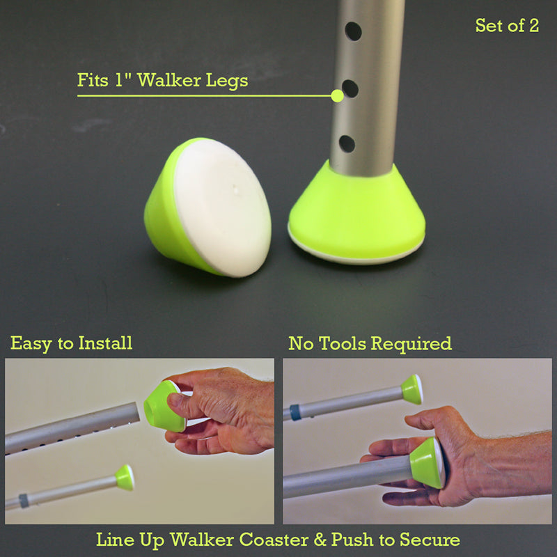 Non-Slip Walker Coasters for Seniors - Easy to Use Furniture Protectors for Hardwood Floors & Carpets - Perfect for Walkers, Canes & Mobility Aids
