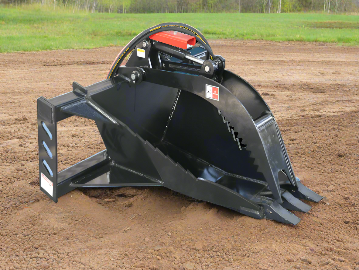 Heavy Duty Skid Steer Hydraulic Stump Bucket Grapple Attachment - 620MP1220 for Landscaping, Tree Removal & Construction Work