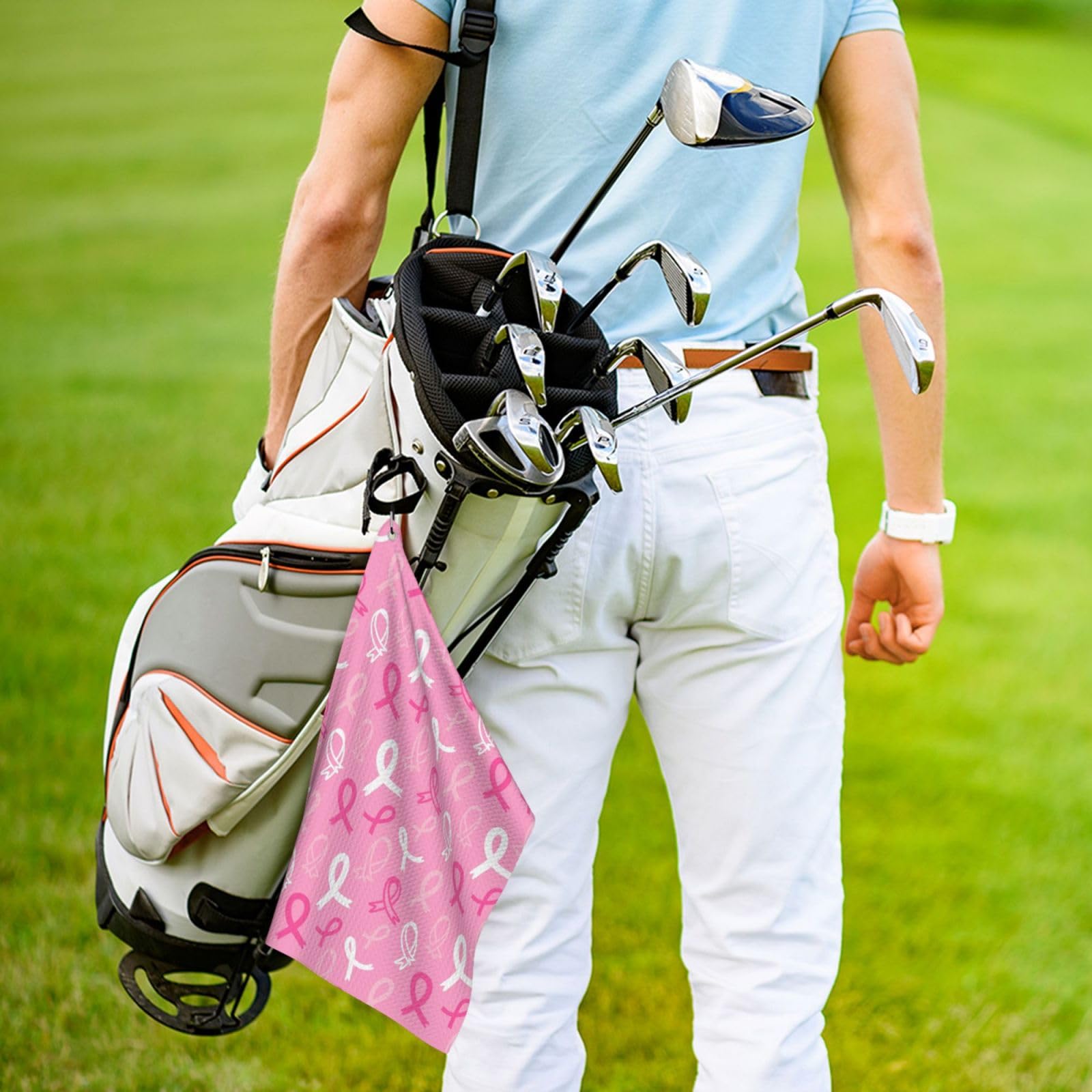 Breast Cancer Awareness Microfiber Golf Towel with Clip - Premium Absorbent Golf Bag Towel for Men & Women - Ideal for Golf Courses, Driving Ranges & Tournaments - Great Golf Gift & Accessory
