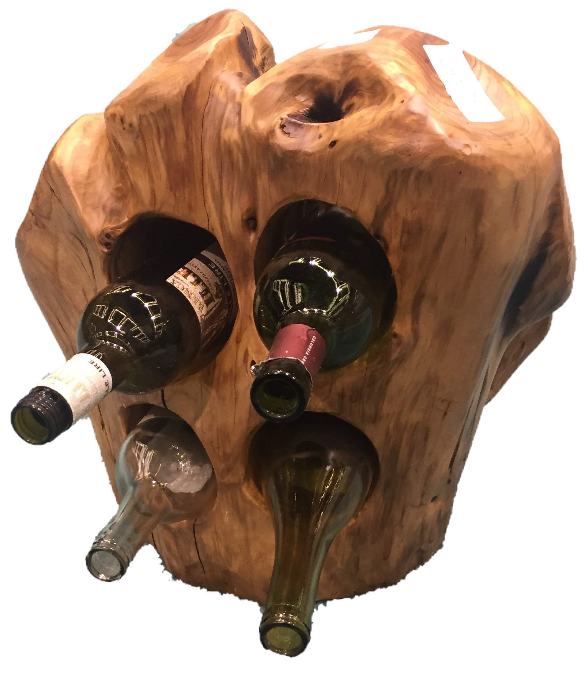 Greener Valley Natural Root Wood Wine Bottle Holder - Rustic Wine Rack for 4 Bottles - Perfect for Wine Cellars, Bars, and Home Decor