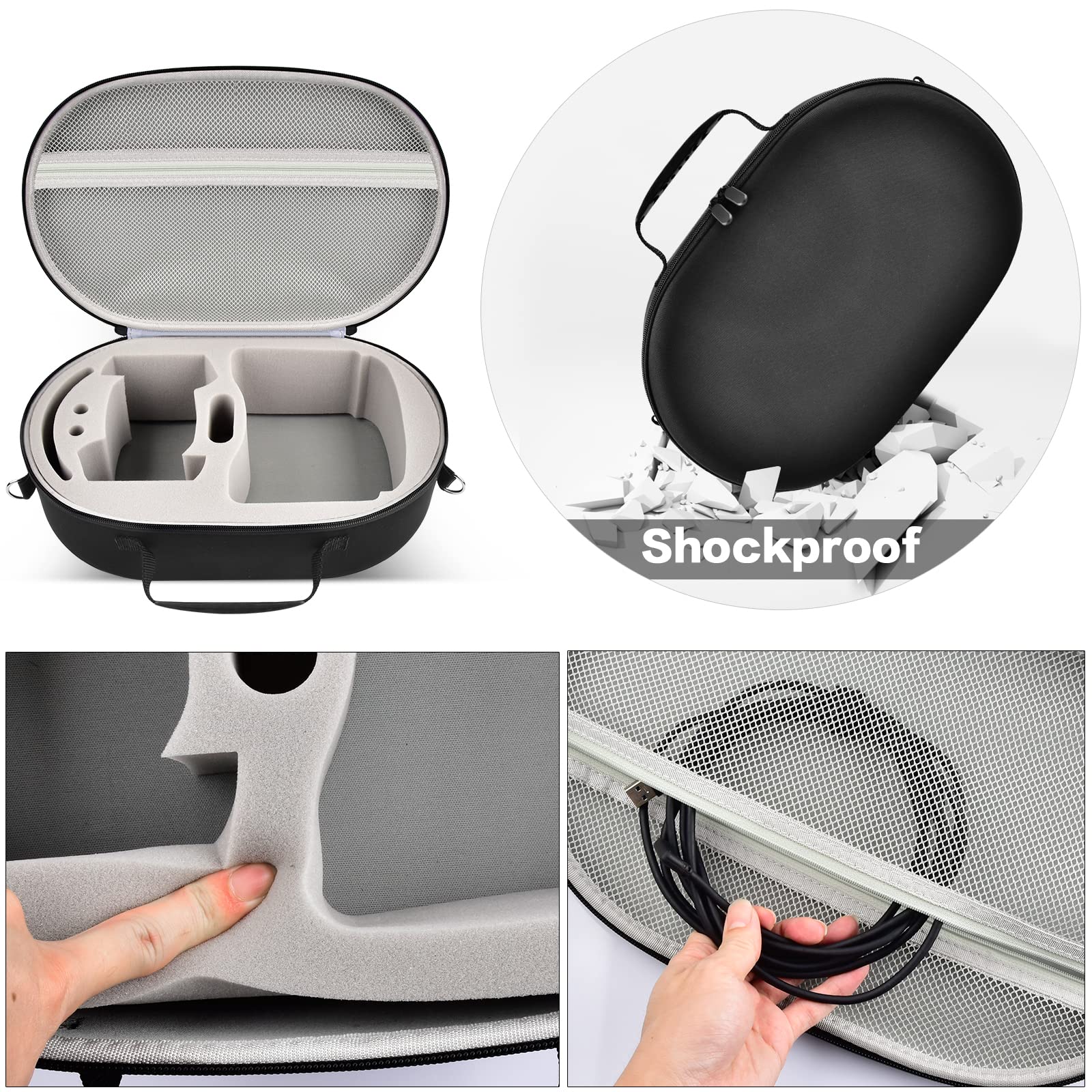 Oculus Quest 3 & Quest 2 VR Headset Carrying Case - Protective Travel Storage Box with Silicone Face Cover & Lens Protector - Organizer Bag for Touch Controllers & Accessories - Perfect for Gaming, Travel & VR Storage