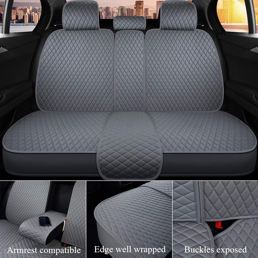 Premium Universal Leather Car Seat Covers with Crown Design - Airbag Compatible Front & Rear Set for Sedans, SUVs & Trucks (Light Gray) | Perfect for Daily Commutes, Road Trips & Protecting Your Vehicle's Interior