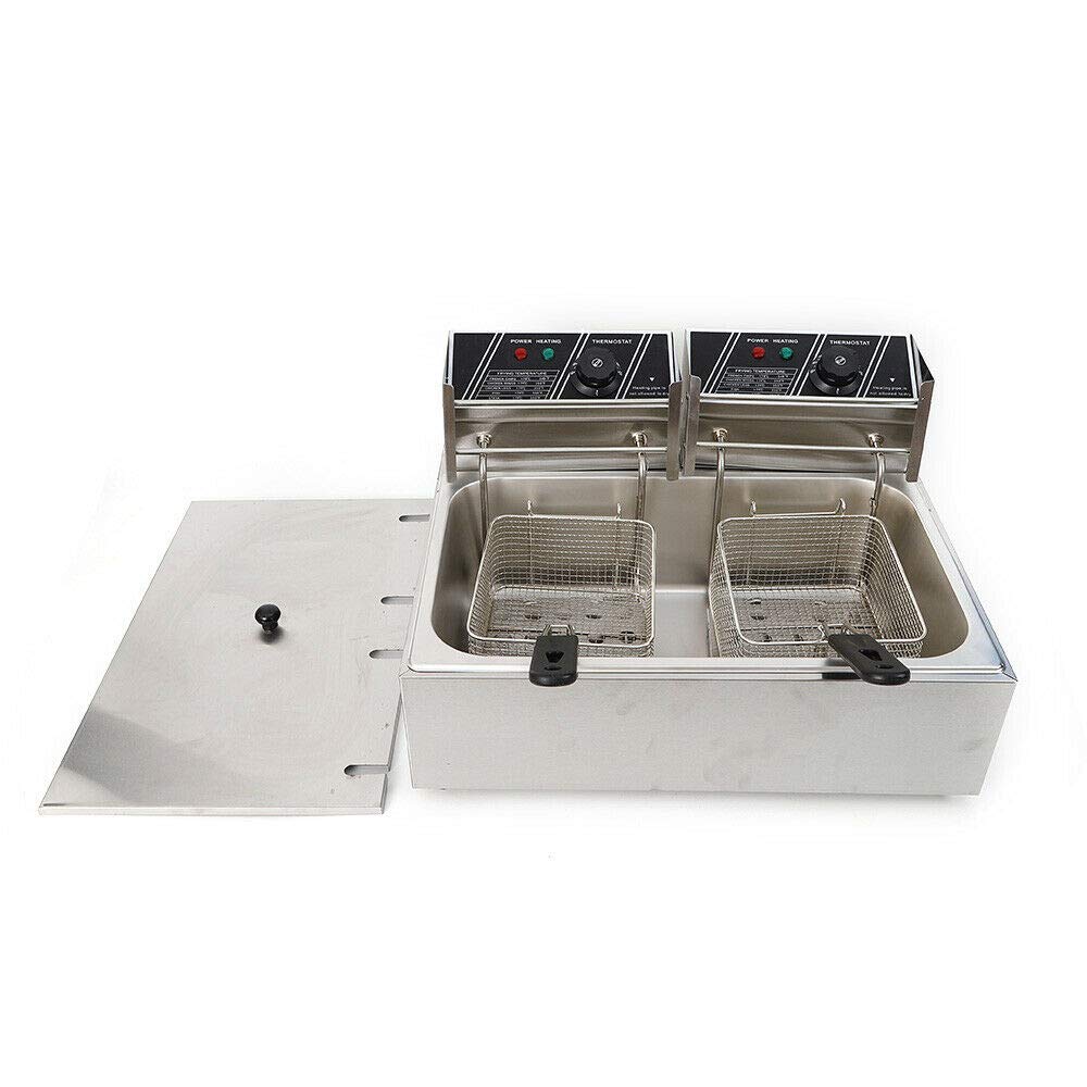 5000W Commercial Dual Tank Electric Deep Fryer - 12L Stainless Steel Restaurant Fryer with 2 Baskets for Fast Food, Snack Bars, Parties & Buffalo Wings - US Stock (Ideal for Restaurants, Catering & Home Use)