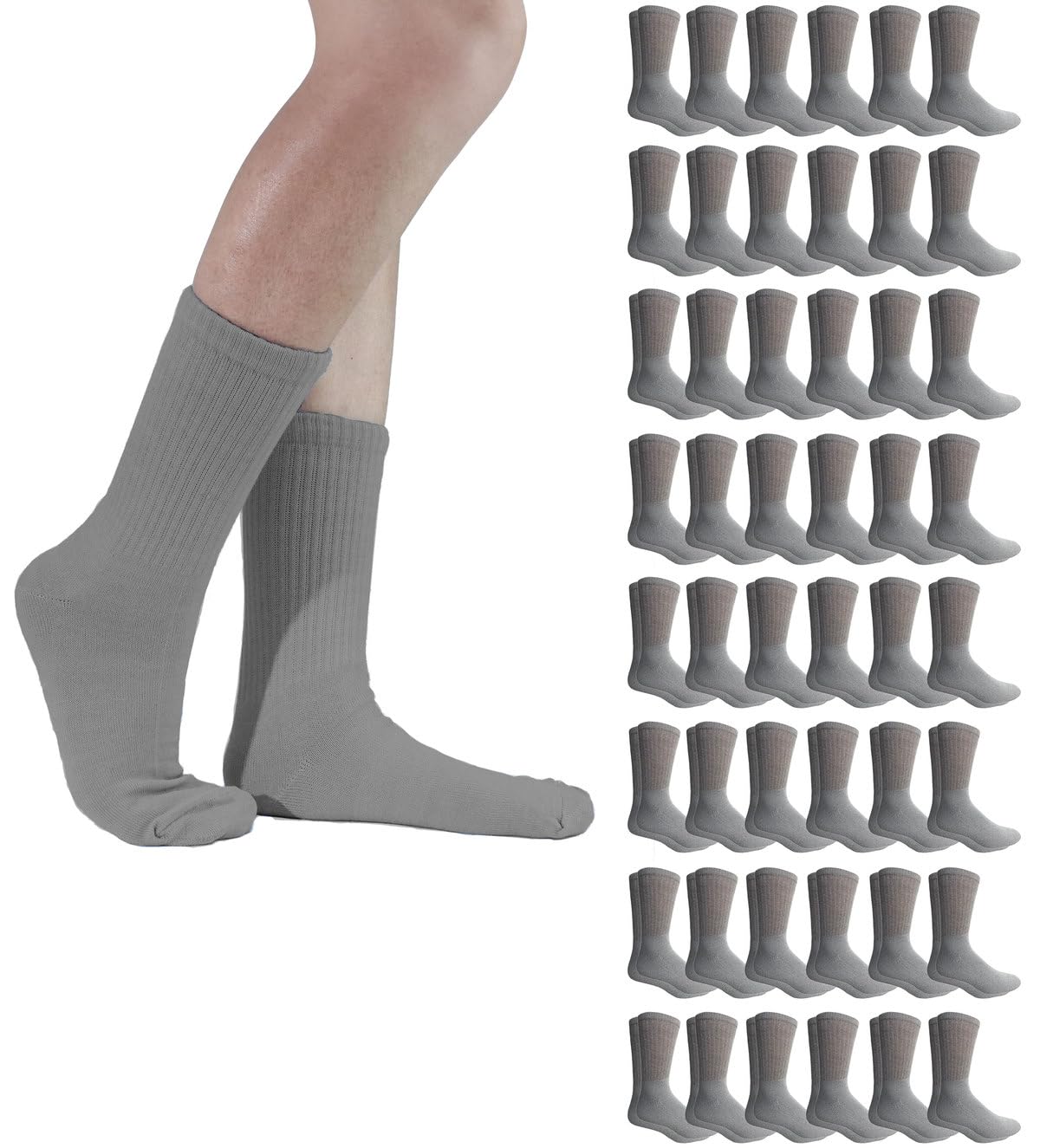 48-Pack Men's & Women's Lightweight Cotton Crew Socks - Bulk Wholesale for Homeless Donations, Comfortable Everyday Wear for Work, Gym & Casual Outfits