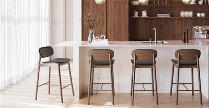 Bonato Leather Counter Stool - Modern Bar Stool with Cushioned Seat, Adjustable Height for Kitchen Island, Breakfast Bar & Home Decor