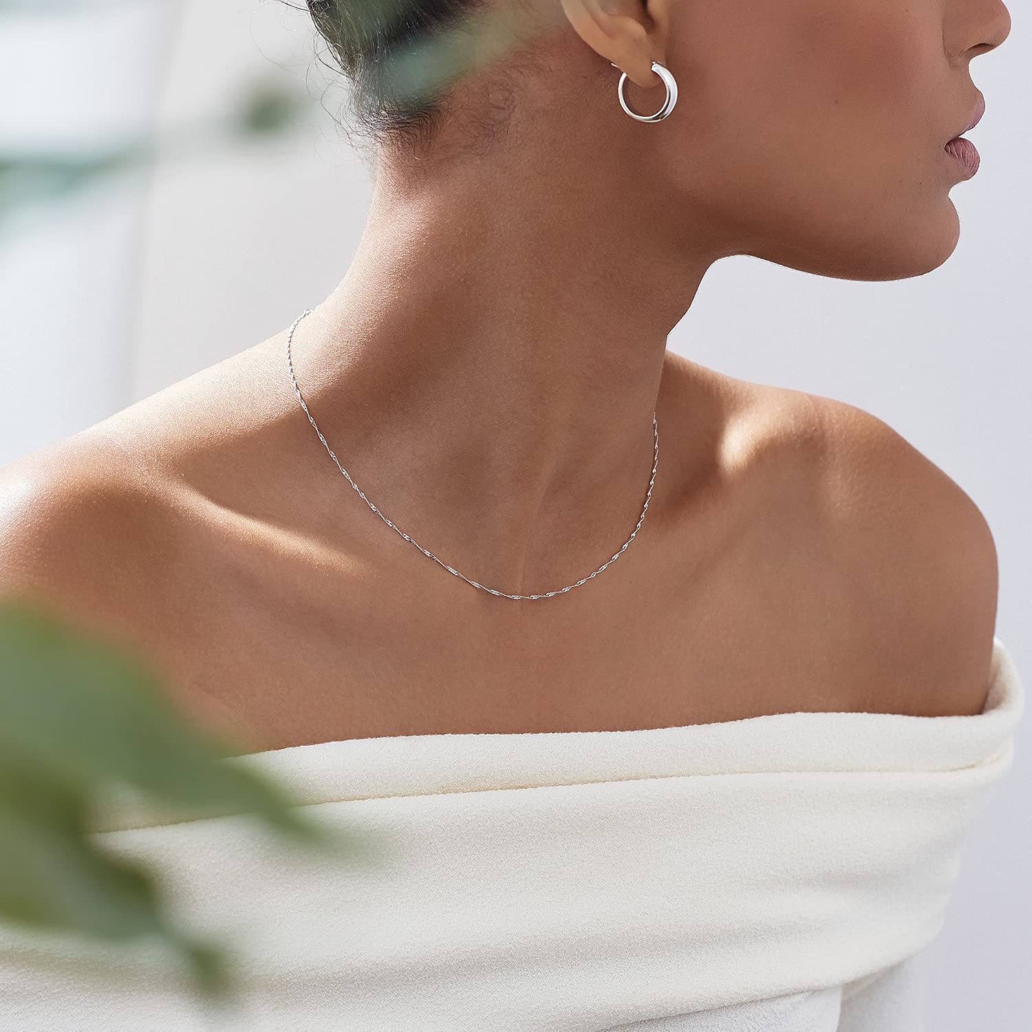 14k Solid Gold or White Gold Twist Chain Necklace - Dainty Minimalist Jewelry for Women | Perfect Birthday Gift for Her, Anniversary Present, Everyday Elegant Accessory