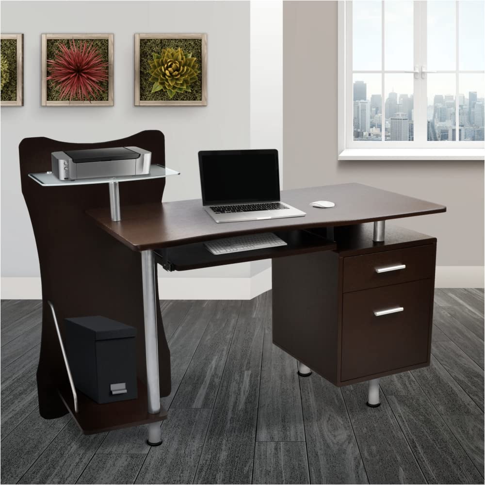 Stylish Brown Wood Computer Desk with Storage for Home Office